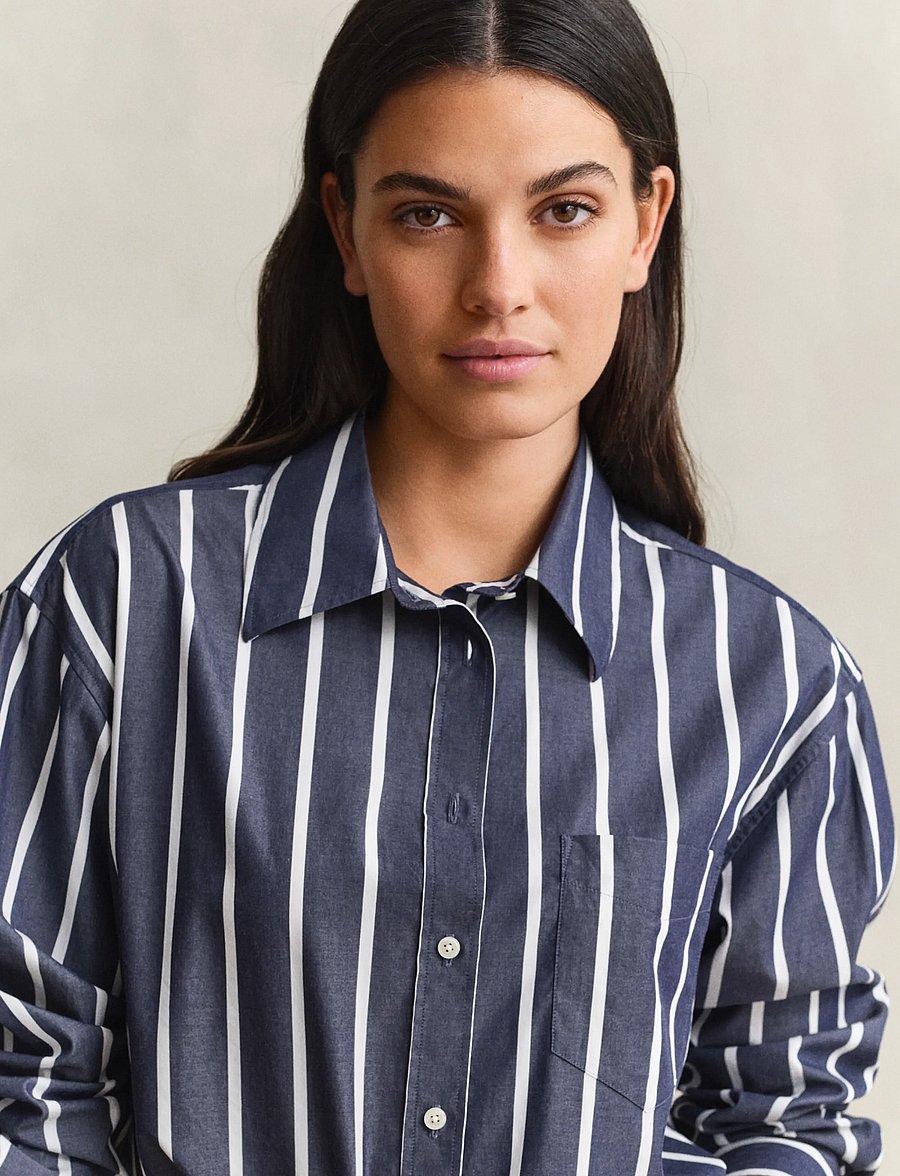 Gant - REL CLASSIC POPLIN STRIPE SHIRT - langerma skyrtur - evening blue - 5
