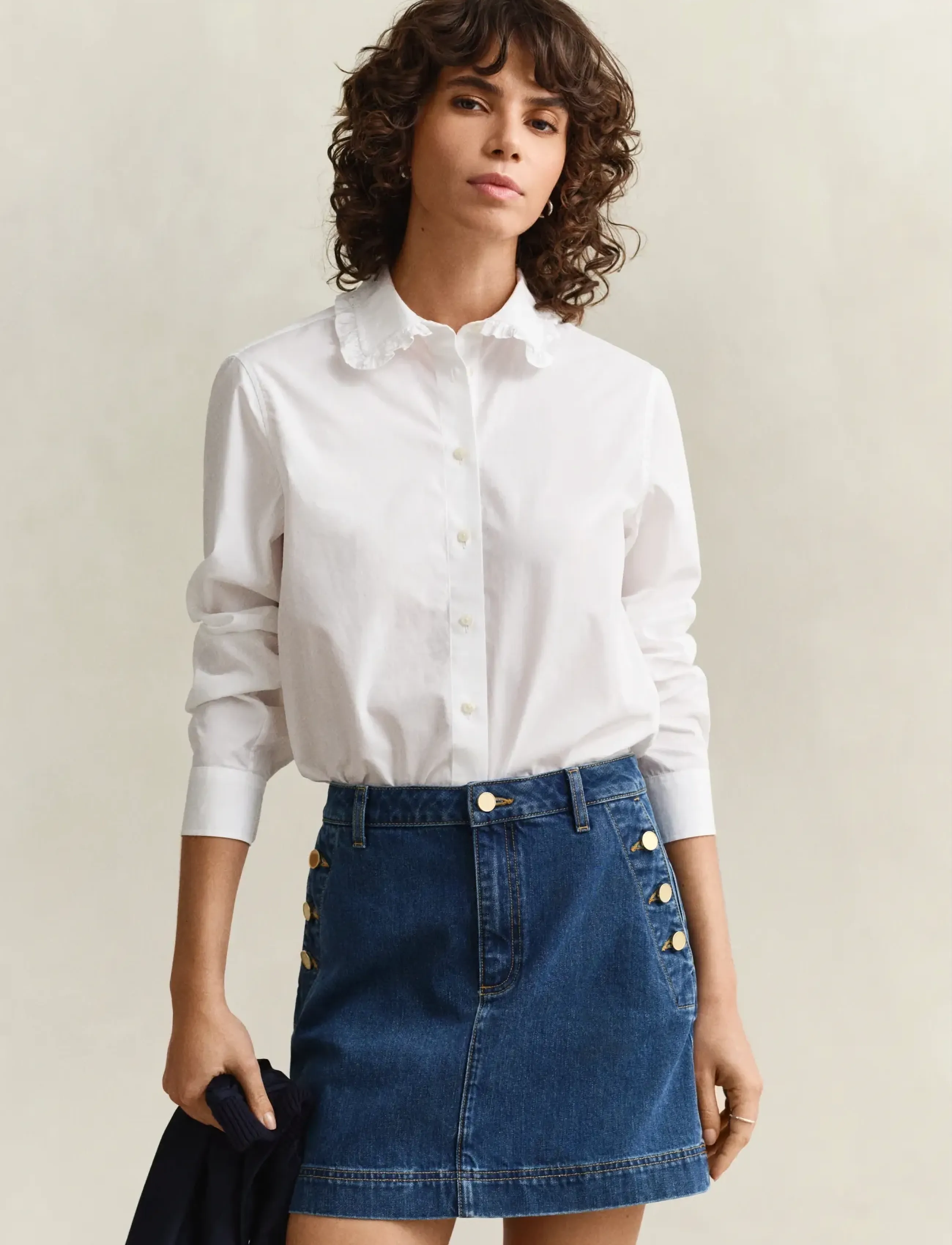 Gant Reg Ctn Frill Collar Shirt, 42, Shirts, Weiß - Long-sleeved, Frauen