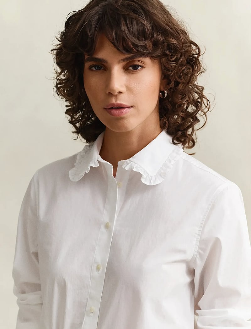 GANT - REG CTN FRILL COLLAR SHIRT - pikkade varrukatega särgid - white - 3