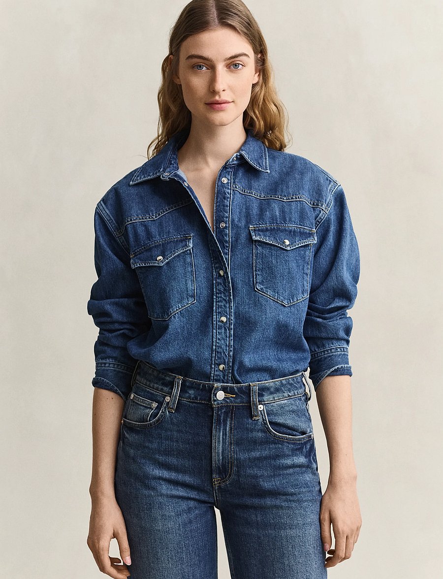Gant - REL DENIM RANGER SHIRT - denimskjorter - mid blue worn in - 0