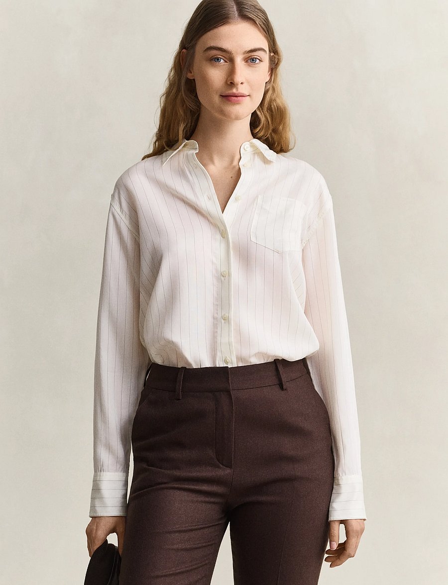 Gant - PINSTRIPE BACK FOLD DETAIL SHIRT - langärmlige hemden - eggshell - 0