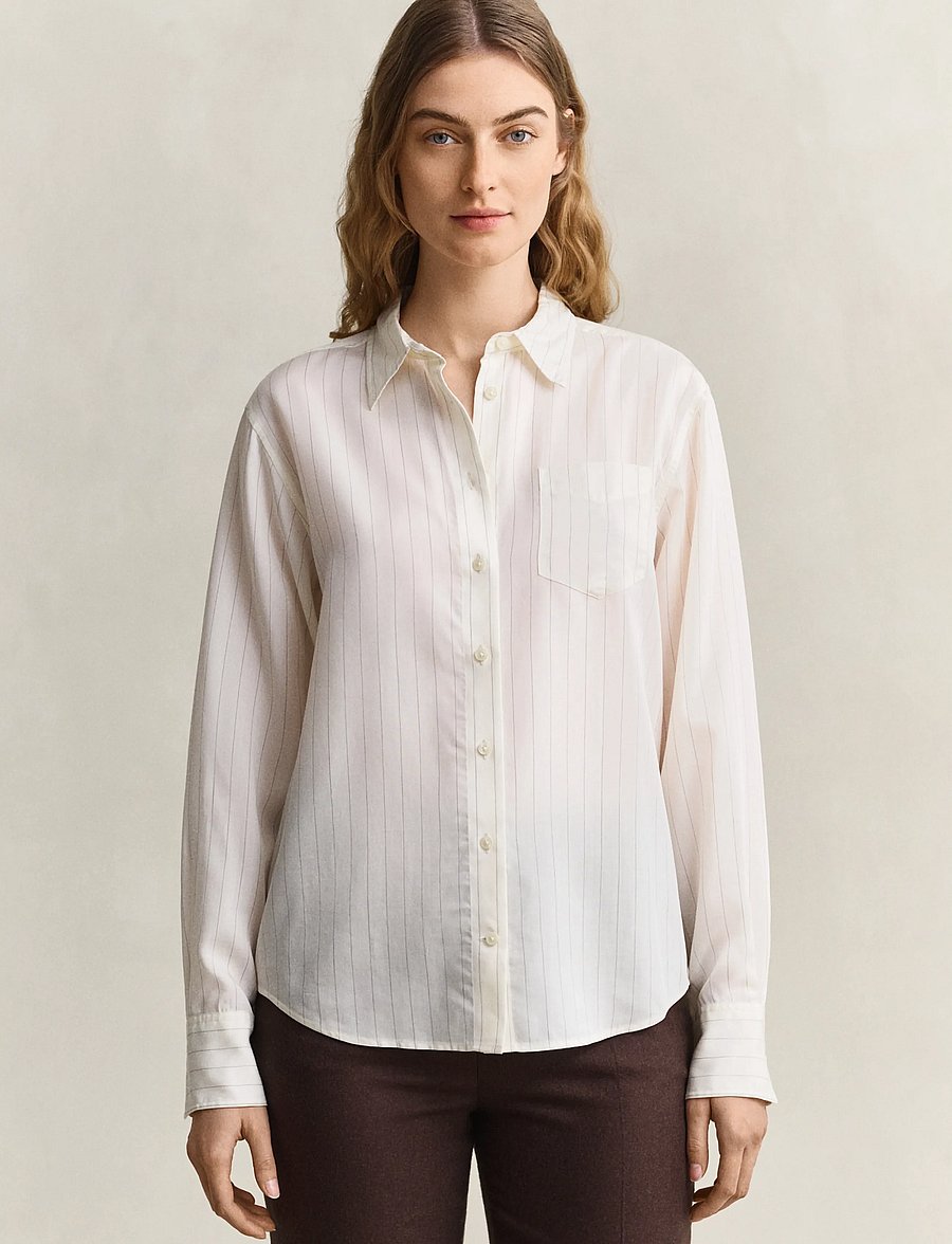 Gant - PINSTRIPE BACK FOLD DETAIL SHIRT - langärmlige hemden - eggshell - 2