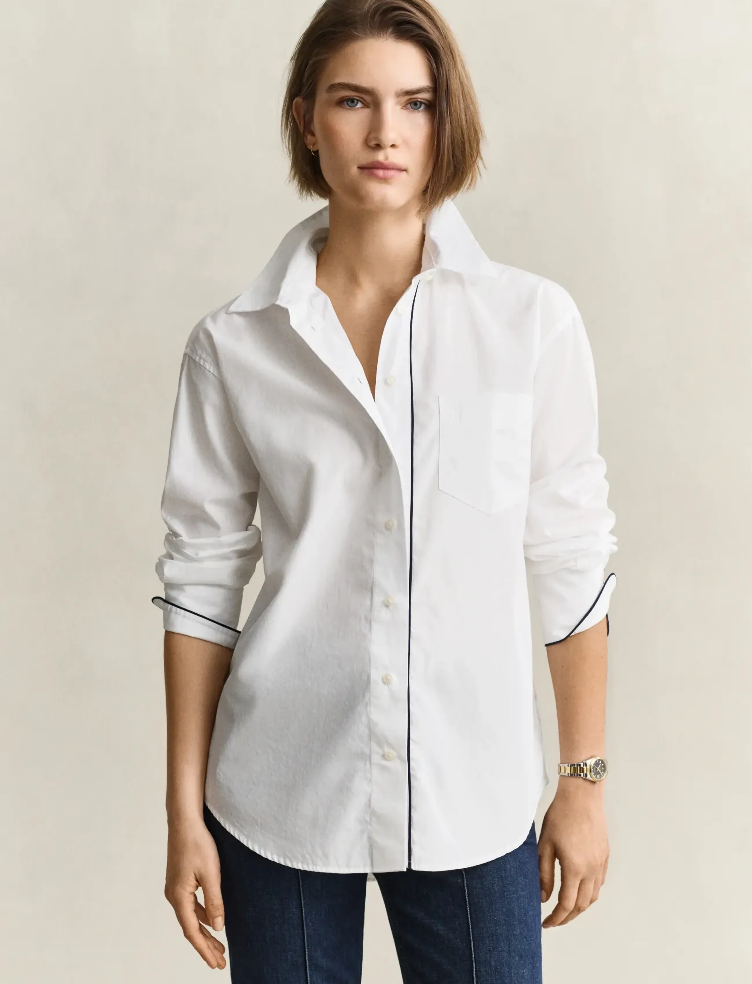 Gant REL CLASSIC POPLIN PIPING SHIRT - Hemden - WHITE / white