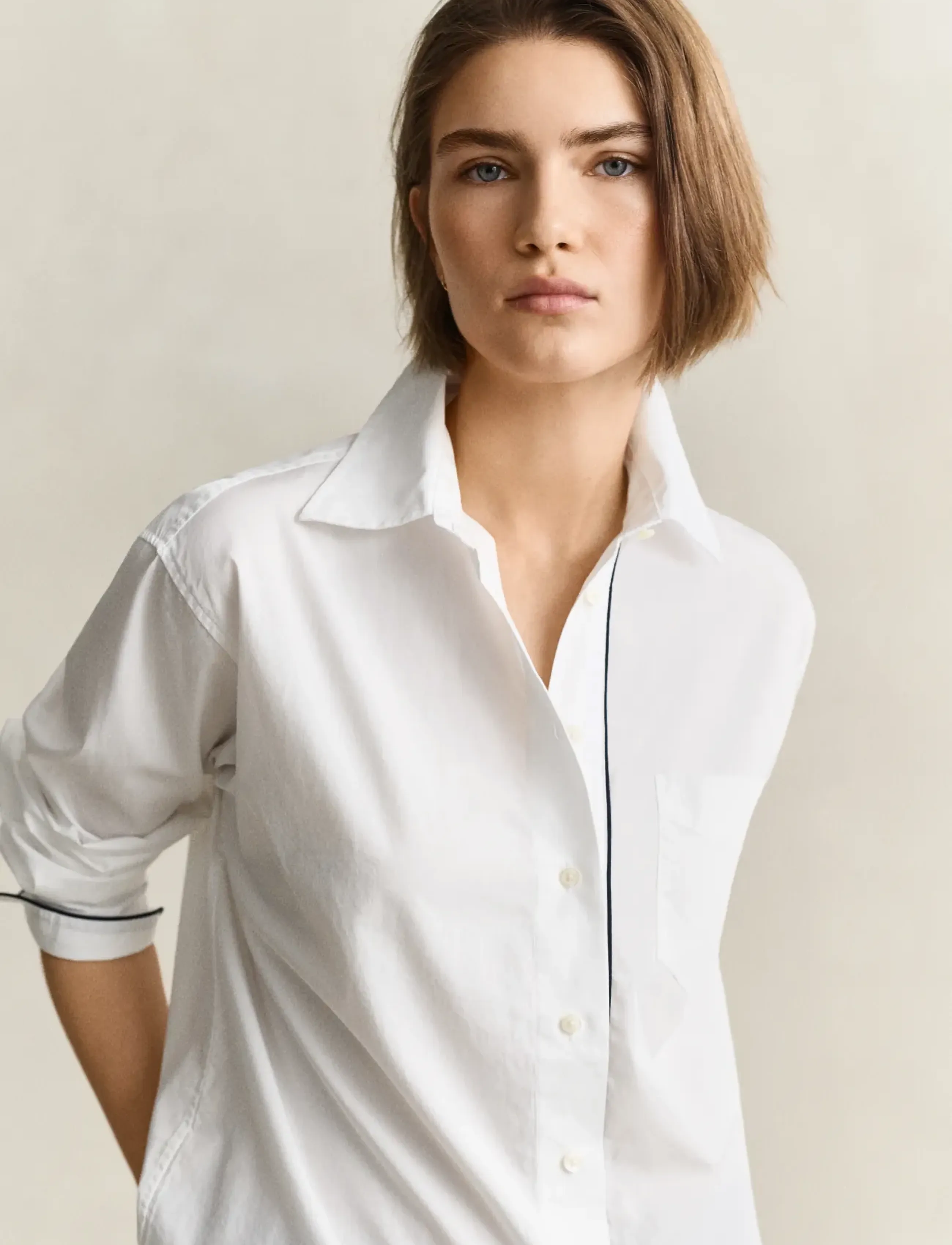 Gant - REL CLASSIC POPLIN PIPING SHIRT - white - 3