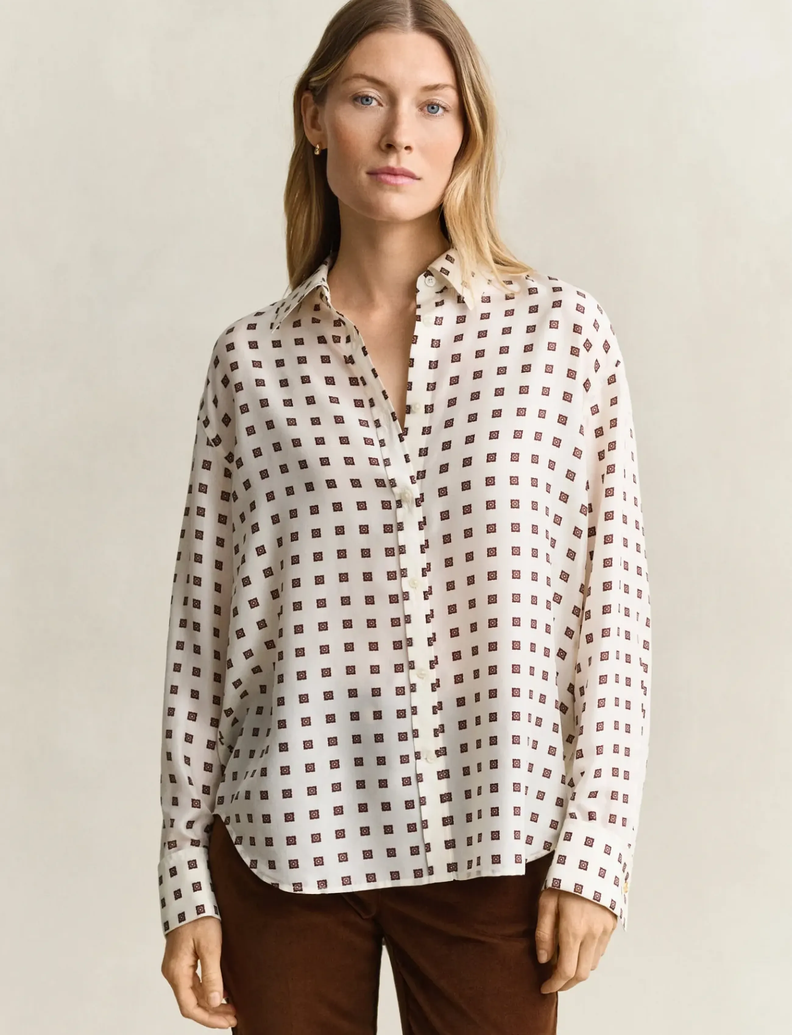 Gant - PRINTED HABOTAI SILK BLOUSE - eggshell - 0