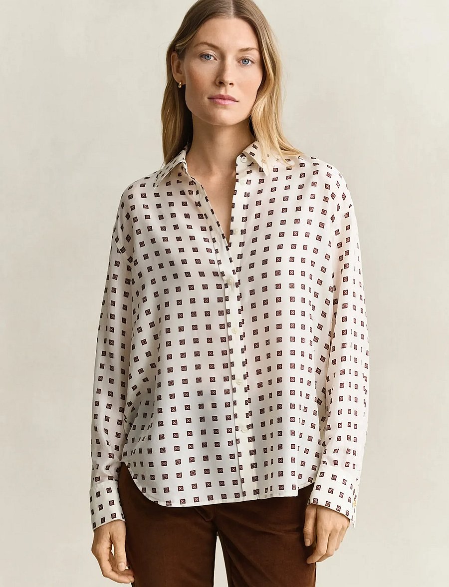 Gant - PRINTED HABOTAI SILK BLOUSE - eggshell - 0