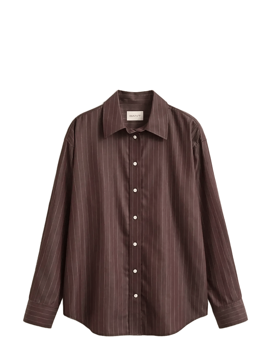Gant - REL STRIPED POPLIN SHIRT - long-sleeved shirts - deep brown - 1