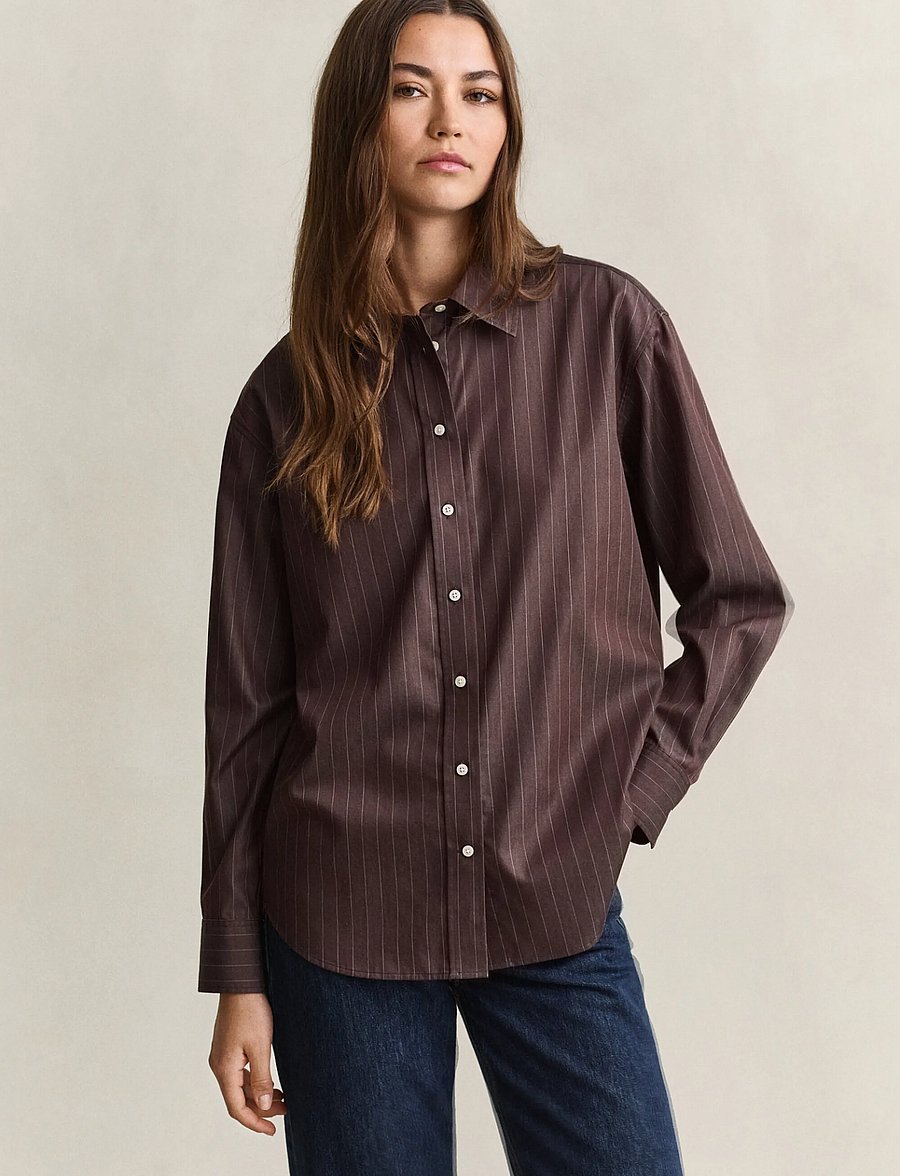 Gant - REL STRIPED POPLIN SHIRT - langärmlige hemden - deep brown - 0