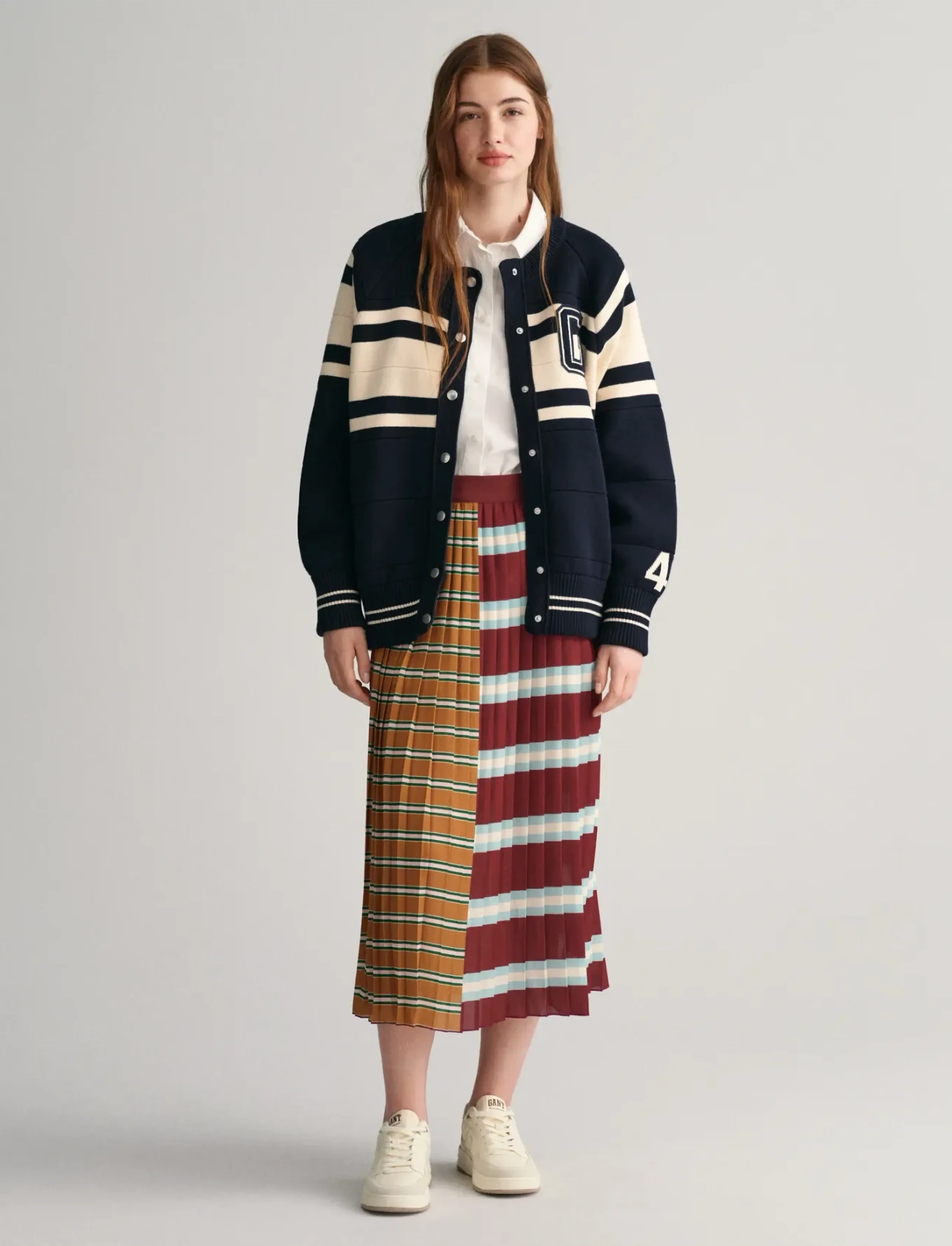 GANT STRIPED PLEATED SKIRT - Maxi Röcke - PLUMPED RED / multi