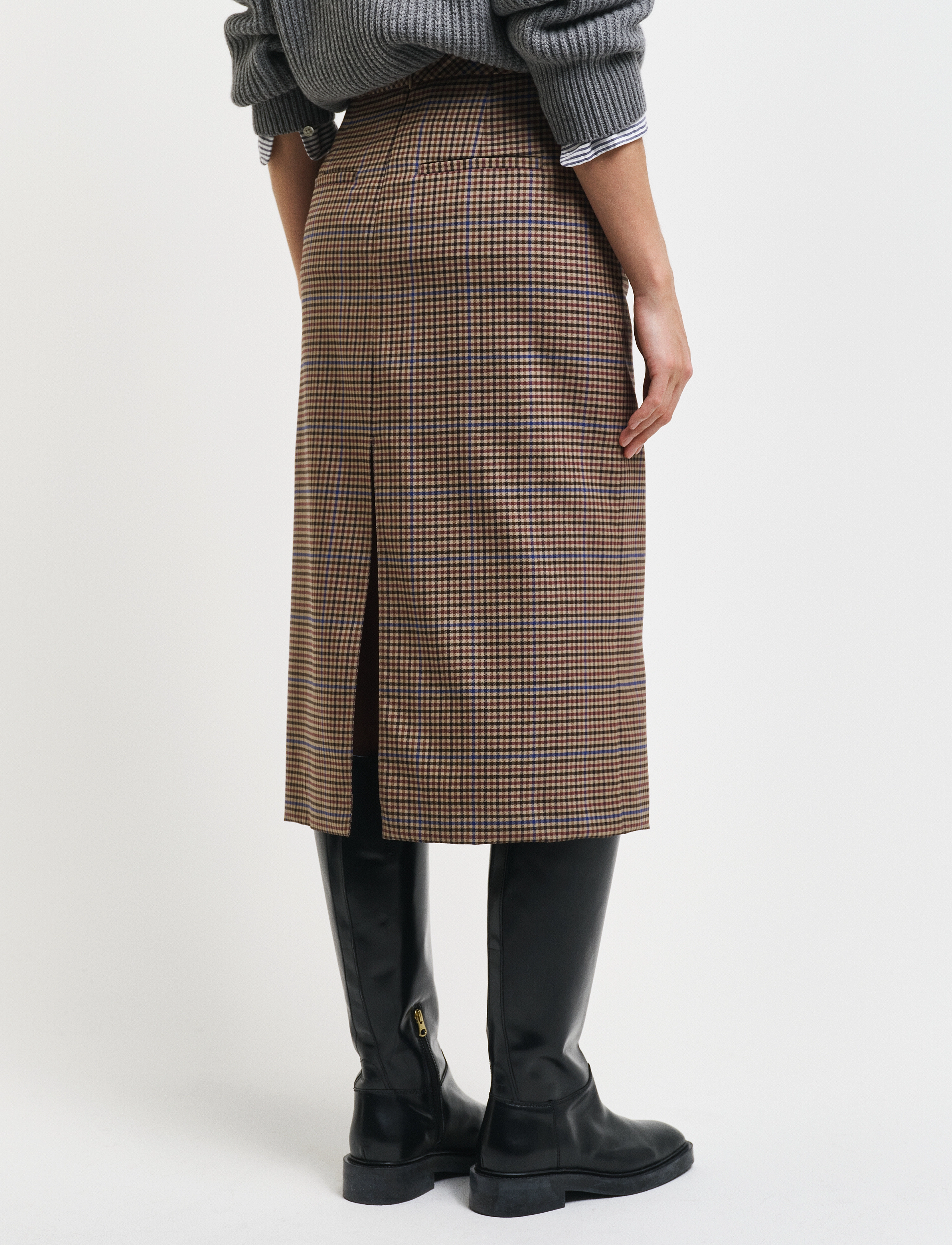 GANT - CHECKED SLIT SKIRT - dark khaki - 3