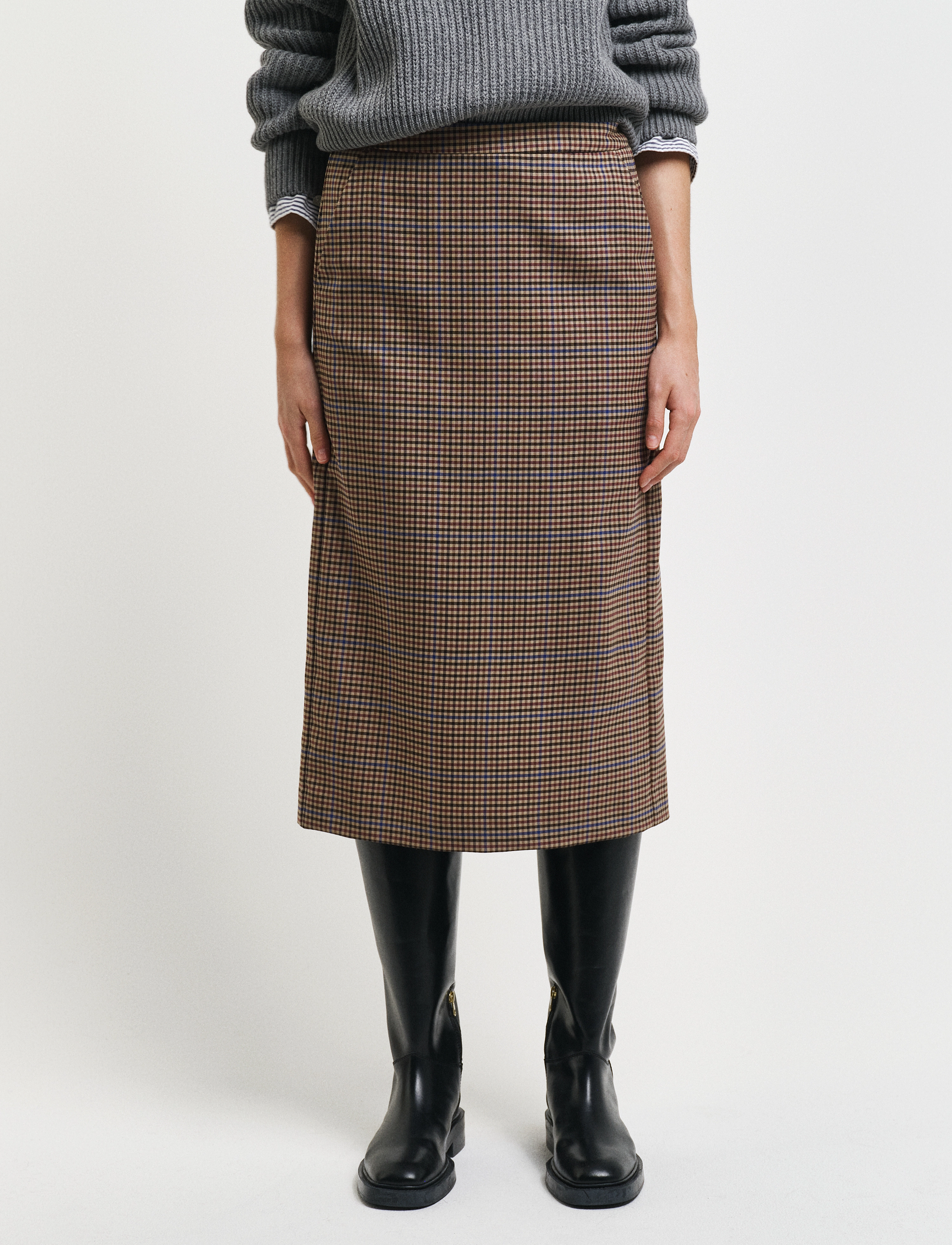 GANT - CHECKED SLIT SKIRT - dark khaki - 4