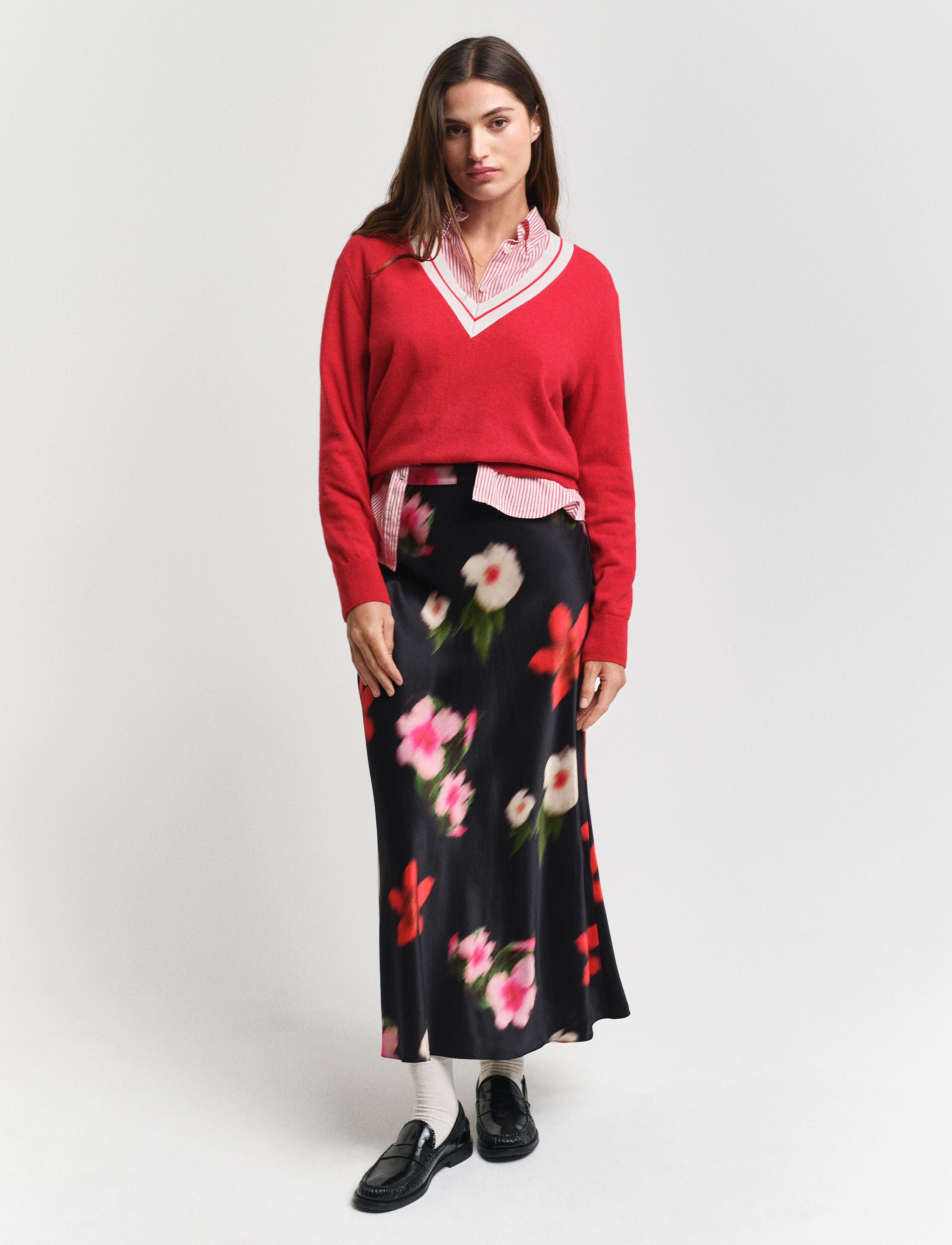 Gant Midi Floral Print A-Line Skirt, 36, Röcke, Schwarz - Knee-length & Frauen