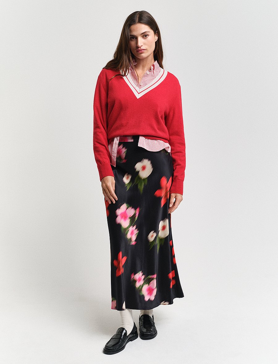 Gant - MIDI FLORAL PRINT A-LINE SKIRT - satinkjolar - black - 0