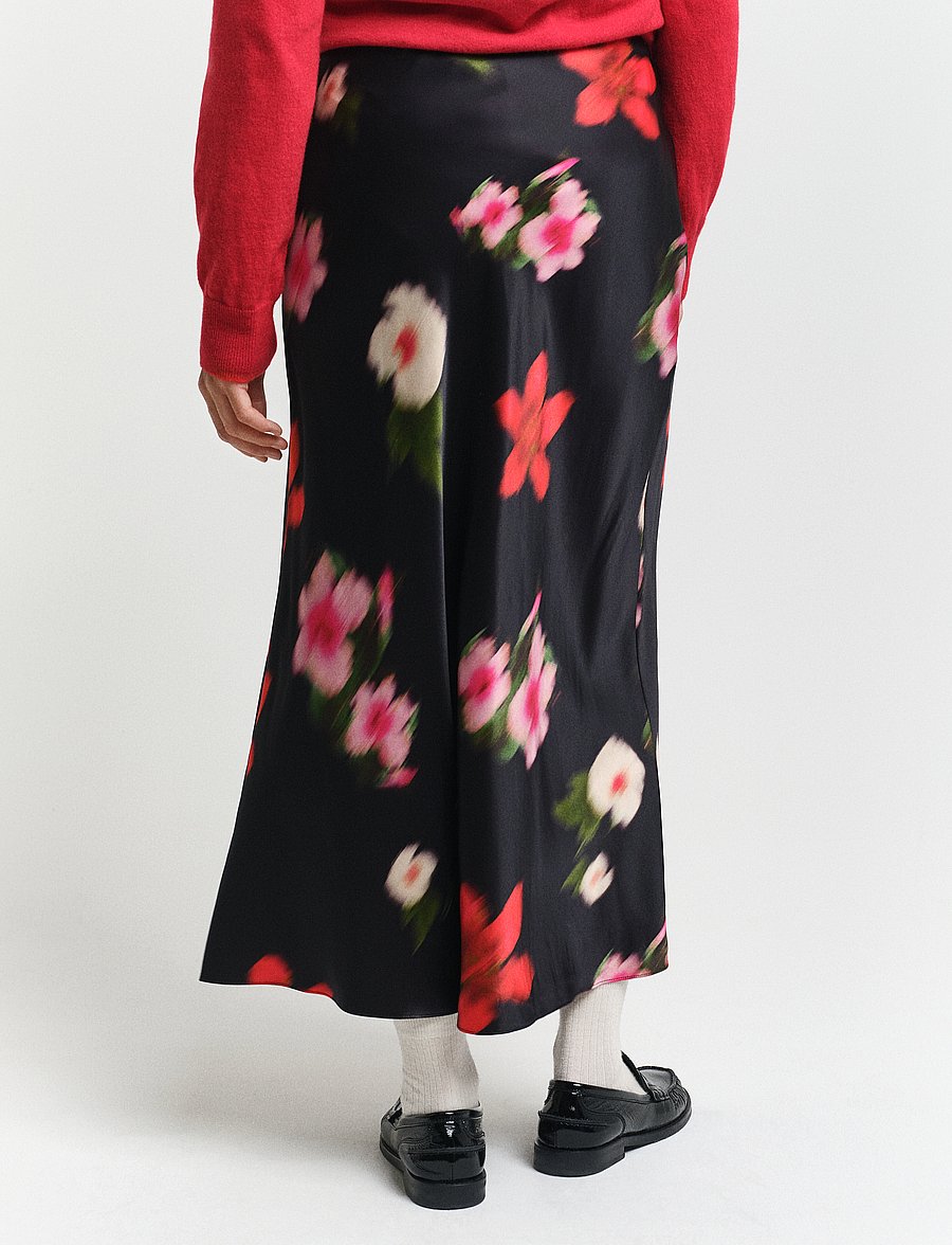 Gant - MIDI FLORAL PRINT A-LINE SKIRT - satinkjolar - black - 3