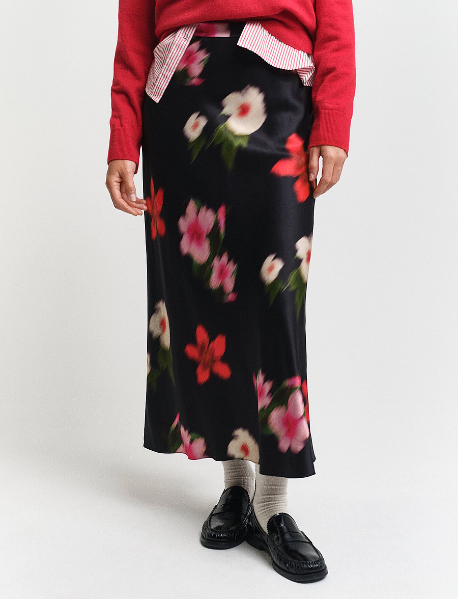 Gant - MIDI FLORAL PRINT A-LINE SKIRT - satinkjolar - black - 4