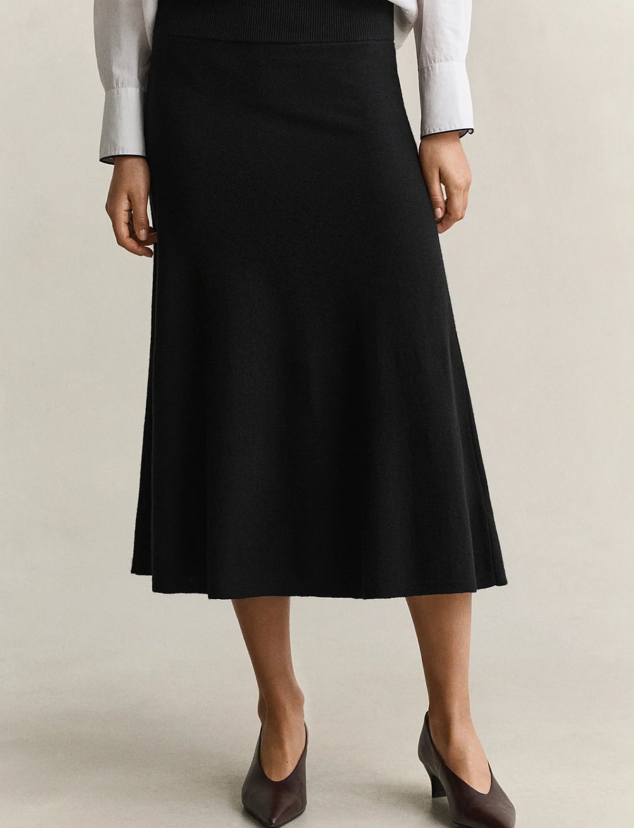 Gant - SUPERFINE LAMBSWOOL SKIRT - midi skirts - black - 2