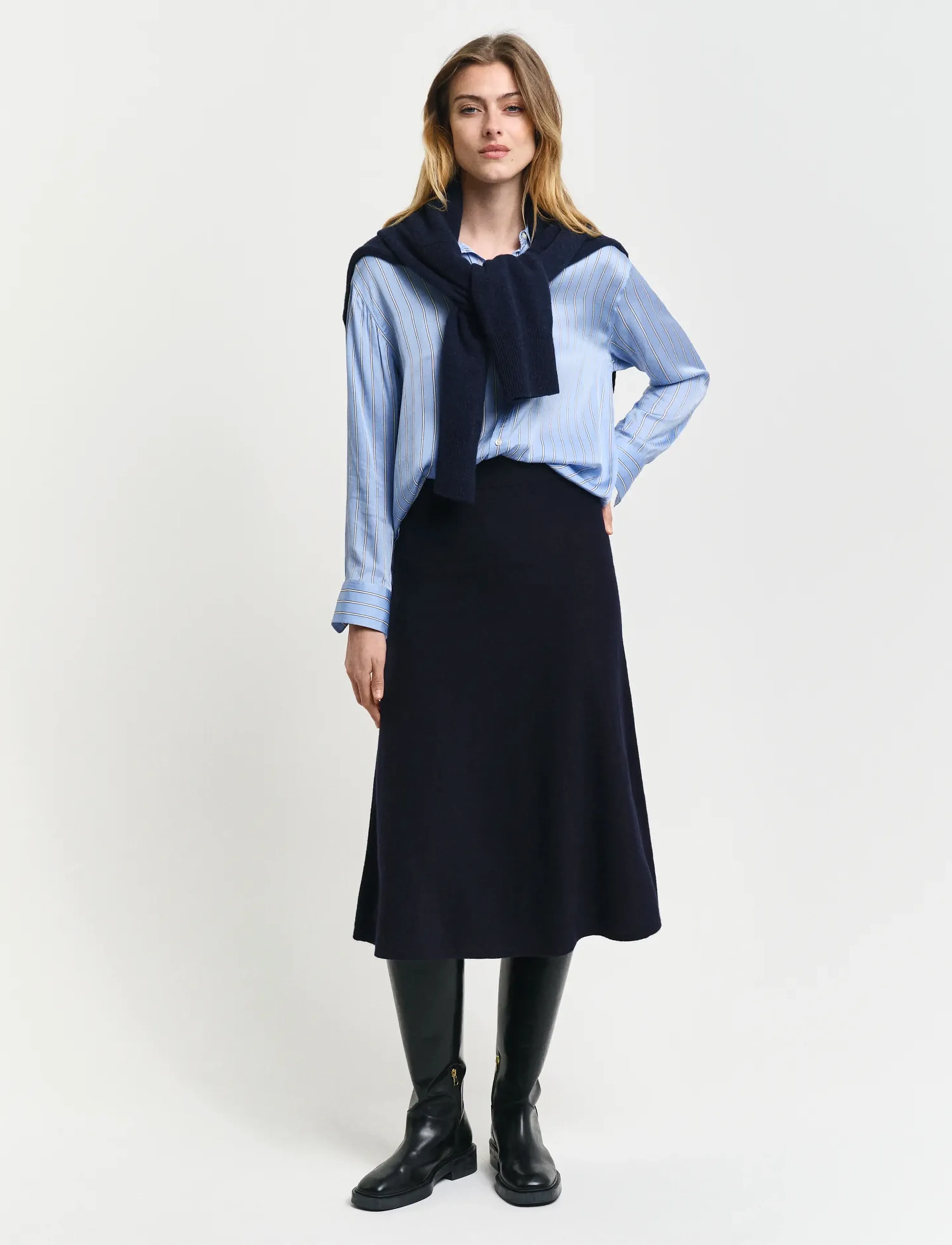 Gant Superfine Lambswool Skirt, M, Röcke, Marineblau - Knee-length & Midi Frauen