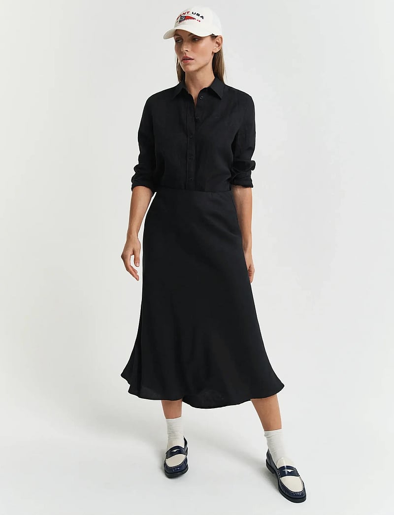 GANT - LINEN BLEND SKIRT - midi-röcke - black - 0
