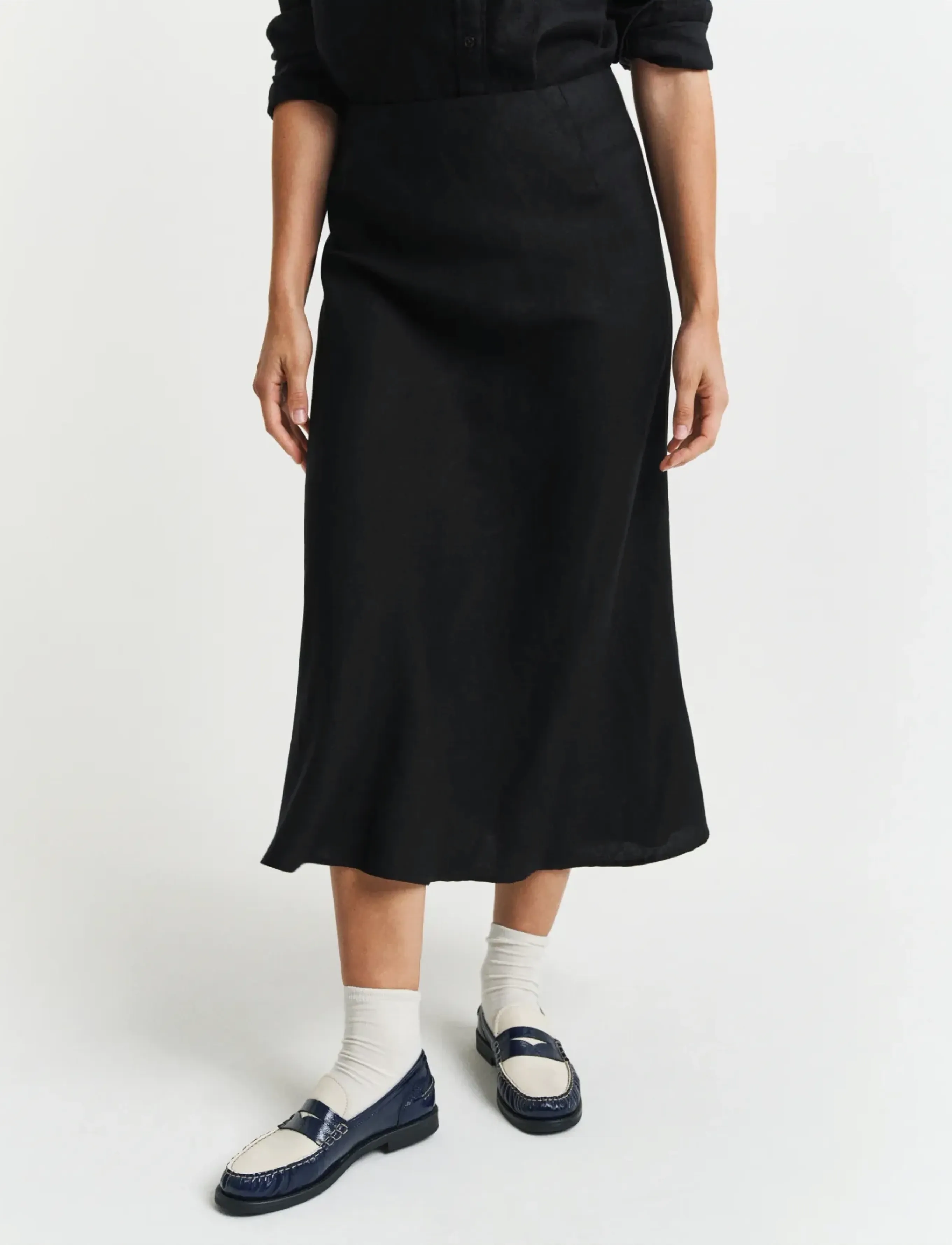 Gant - LINEN BLEND SKIRT - midi skirts - black - 4
