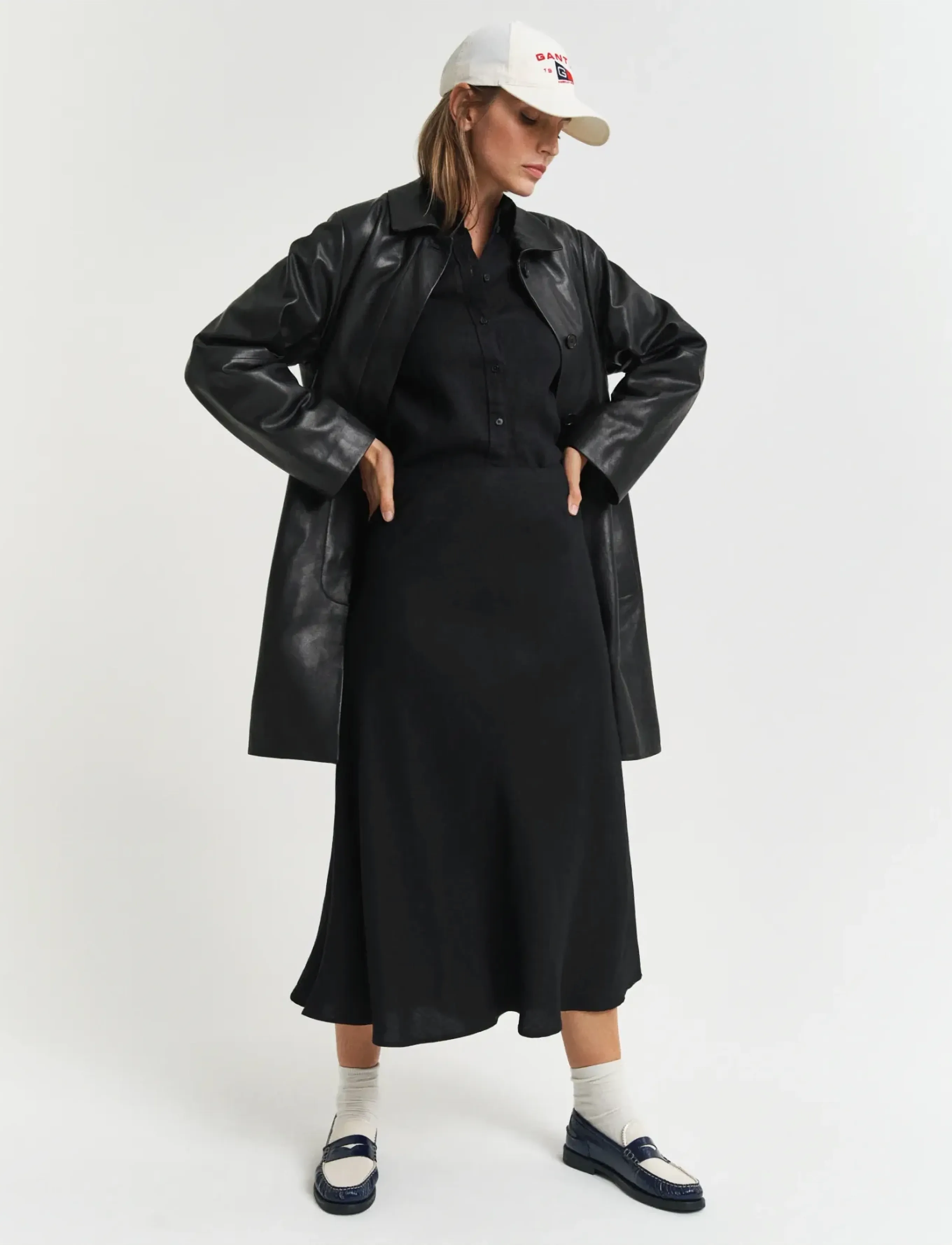 Gant - LINEN BLEND SKIRT - midi skirts - black - 5