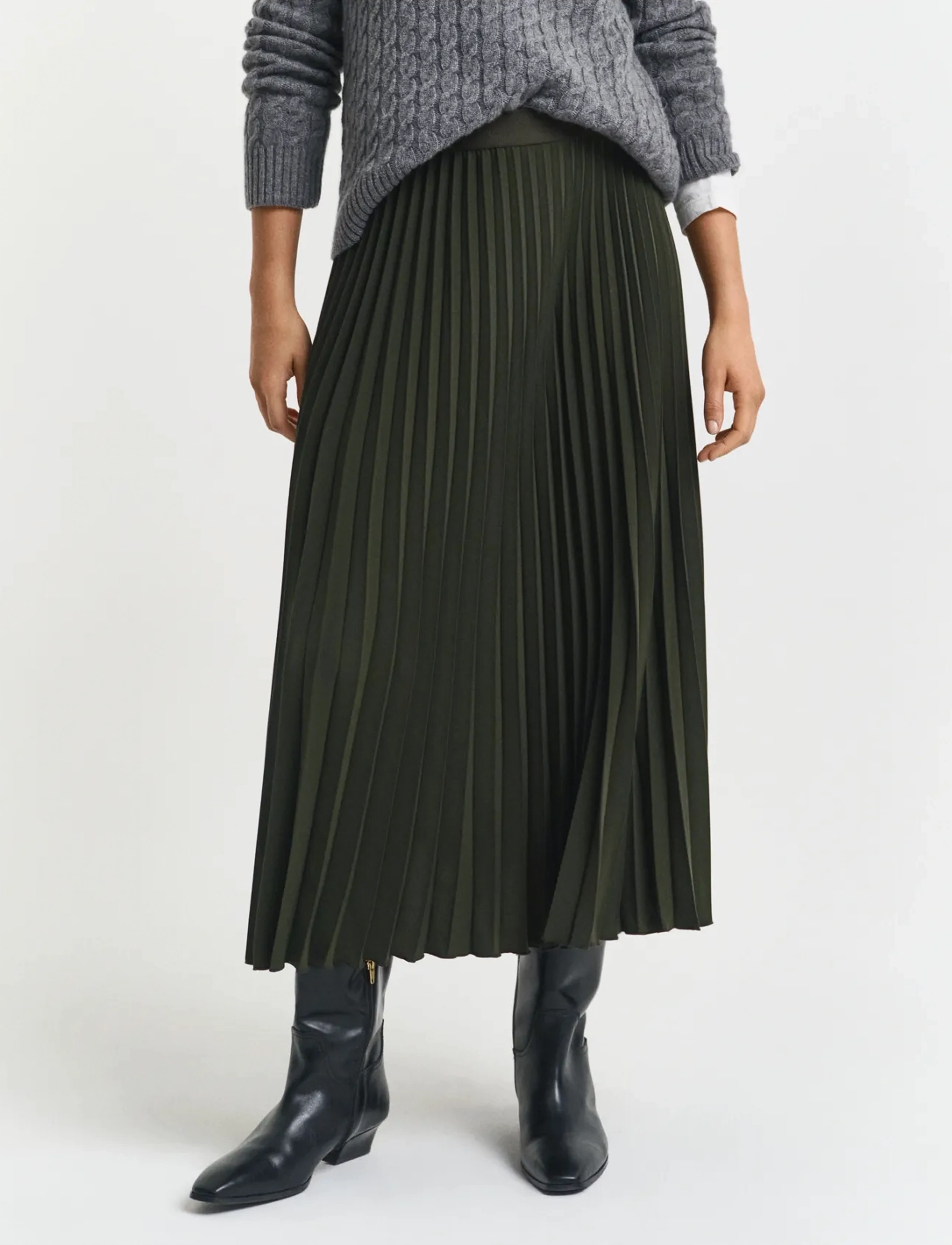 Gant - Pleated Midi Skirt - pleated skirts - dark moss green - 4