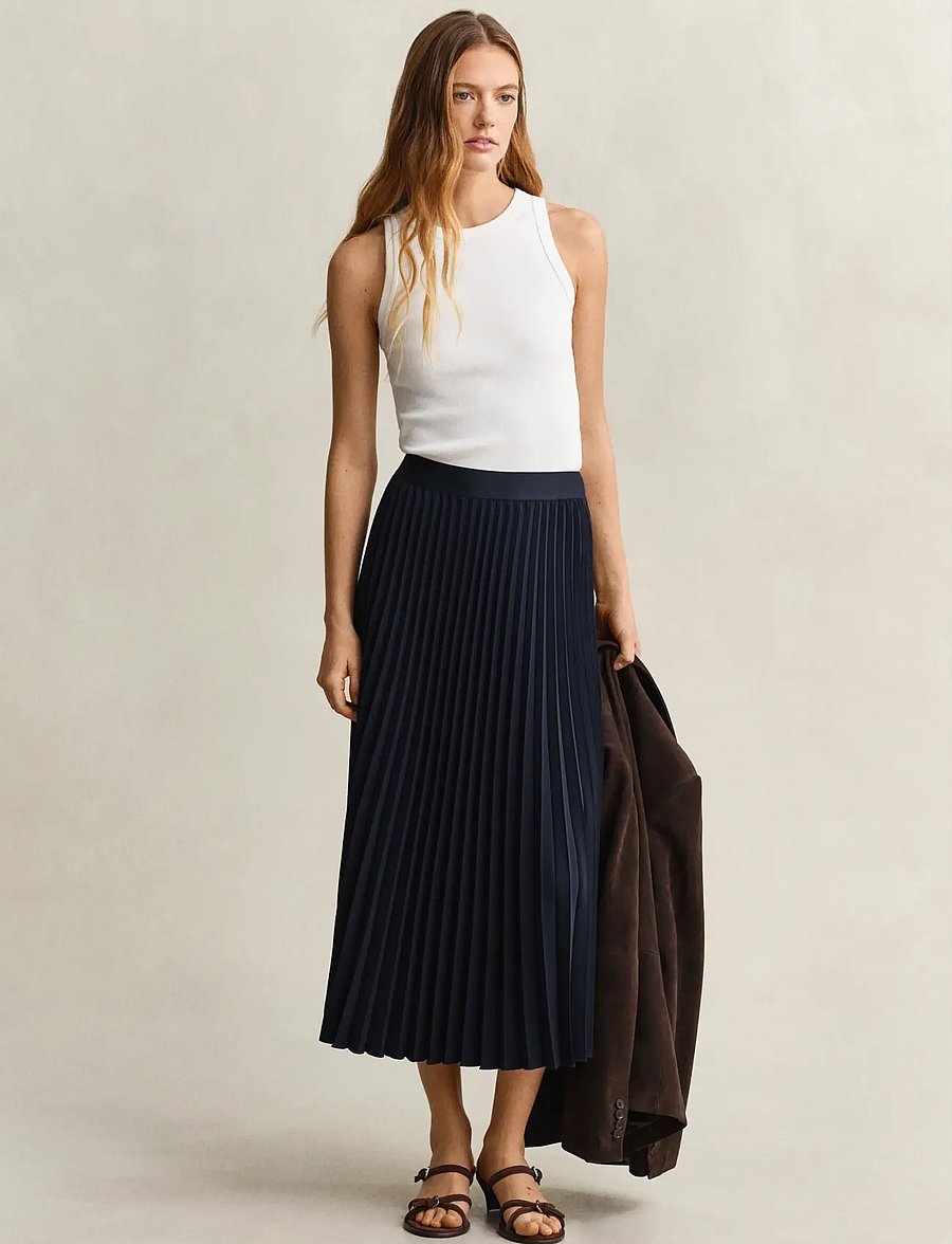 Gant - Pleated Midi Skirt - faltenröcke - evening blue - 0