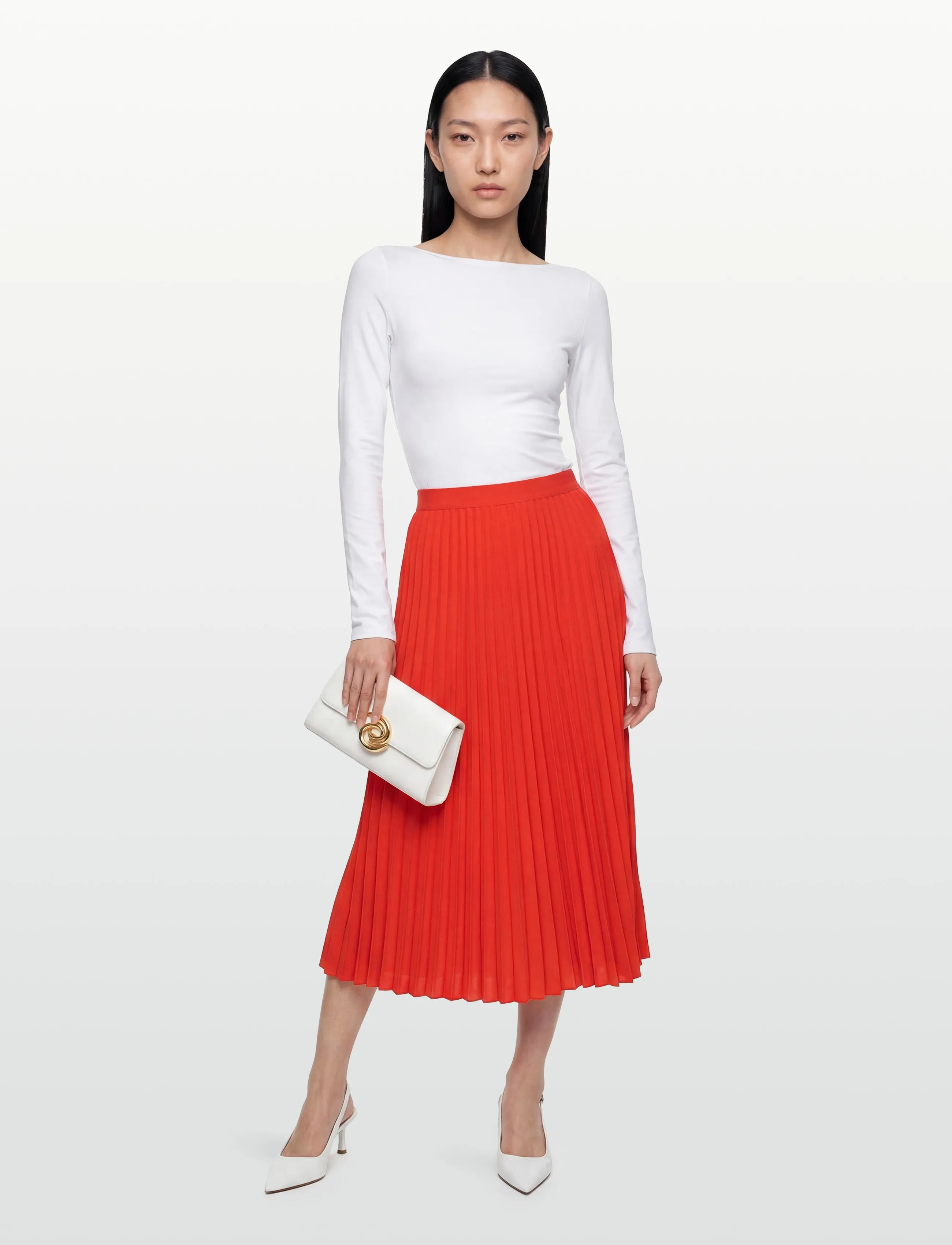 Gant Pleated Midi Skirt, 42, Coral, Nederdele > Knælange Og Midi Nederdele, Dame