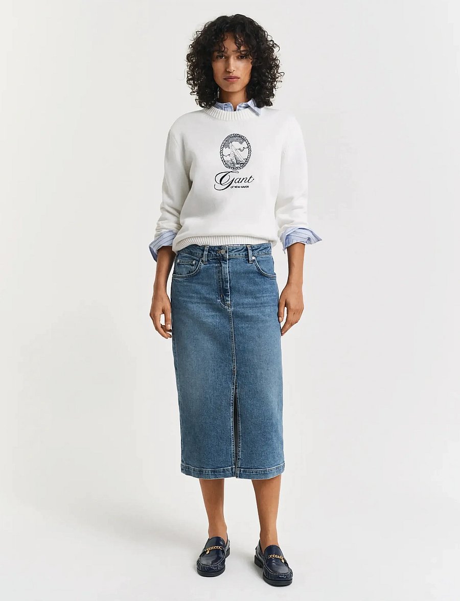 Gant - MIDI DENIM SKIRT - jeansröcke - mid blue broken in - 0