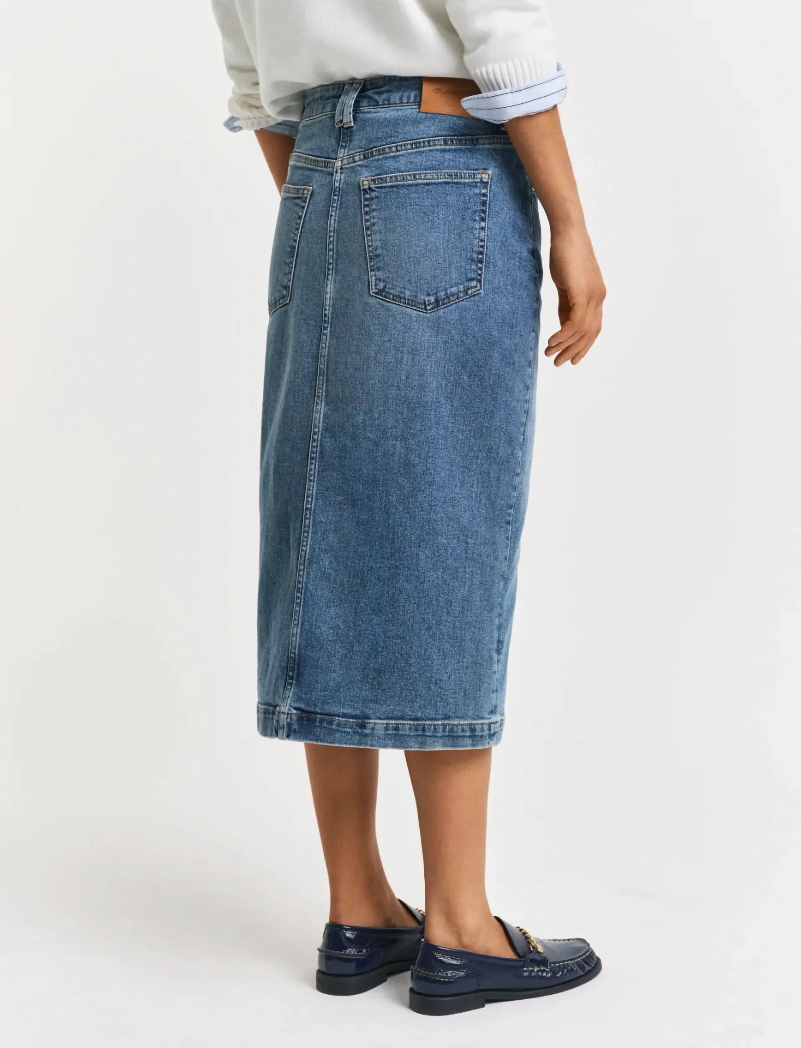 Gant - MIDI DENIM SKIRT - denimnederdele - mid blue broken in - 3