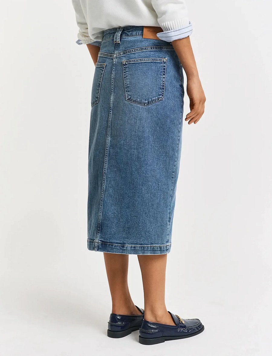 Gant - MIDI DENIM SKIRT - jeansröcke - mid blue broken in - 3