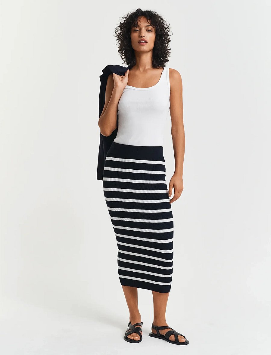 Gant - STRIPED THIN KNIT SKIRT - strickröcke - evening blue - 0
