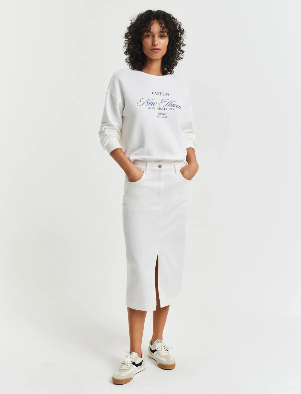 GANT - MIDI WHITE DENIM SKIRT - denimnederdele - eggshell - 0