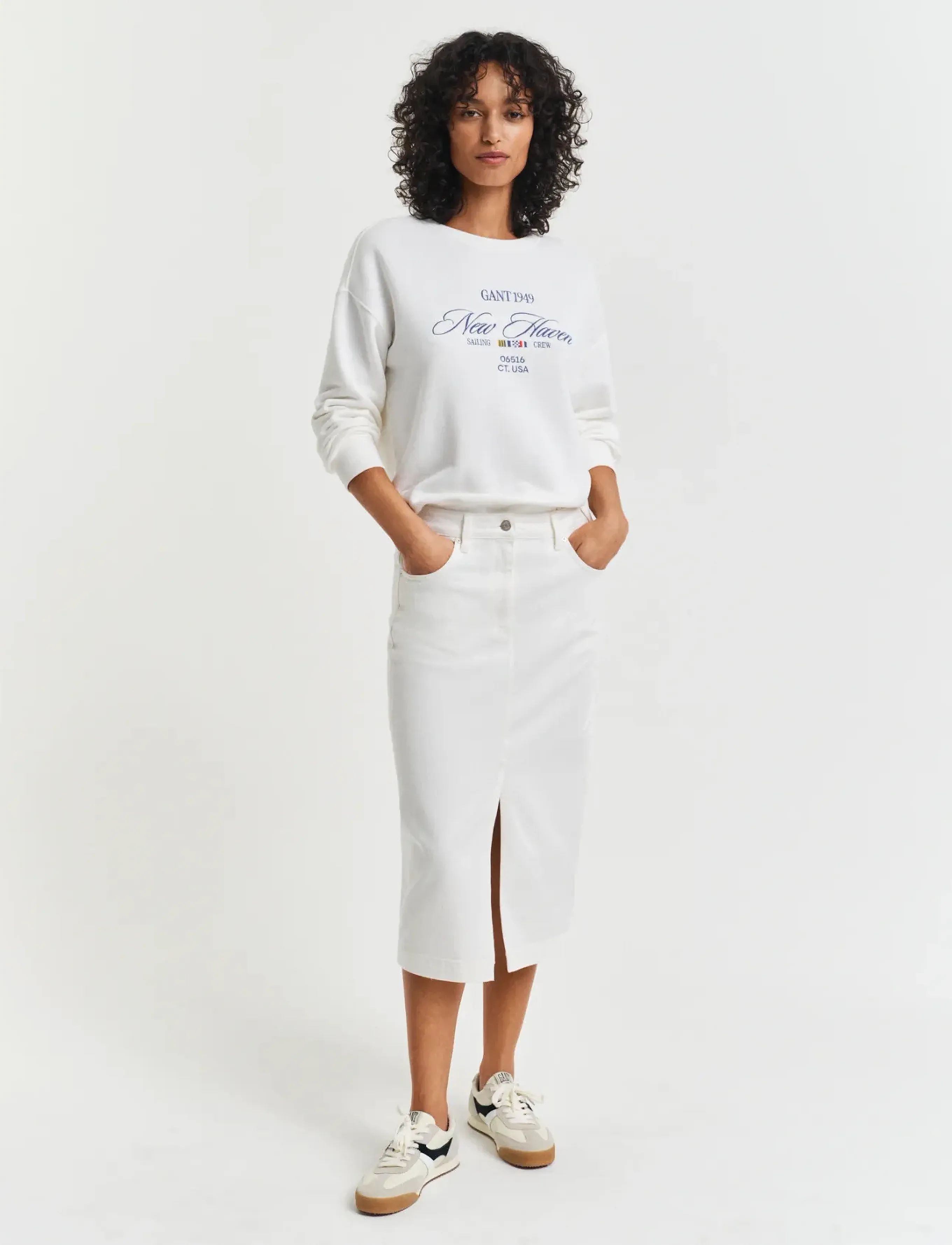 Gant MIDI WHITE DENIM SKIRT - Denimnederdele - EGGSHELL / cream