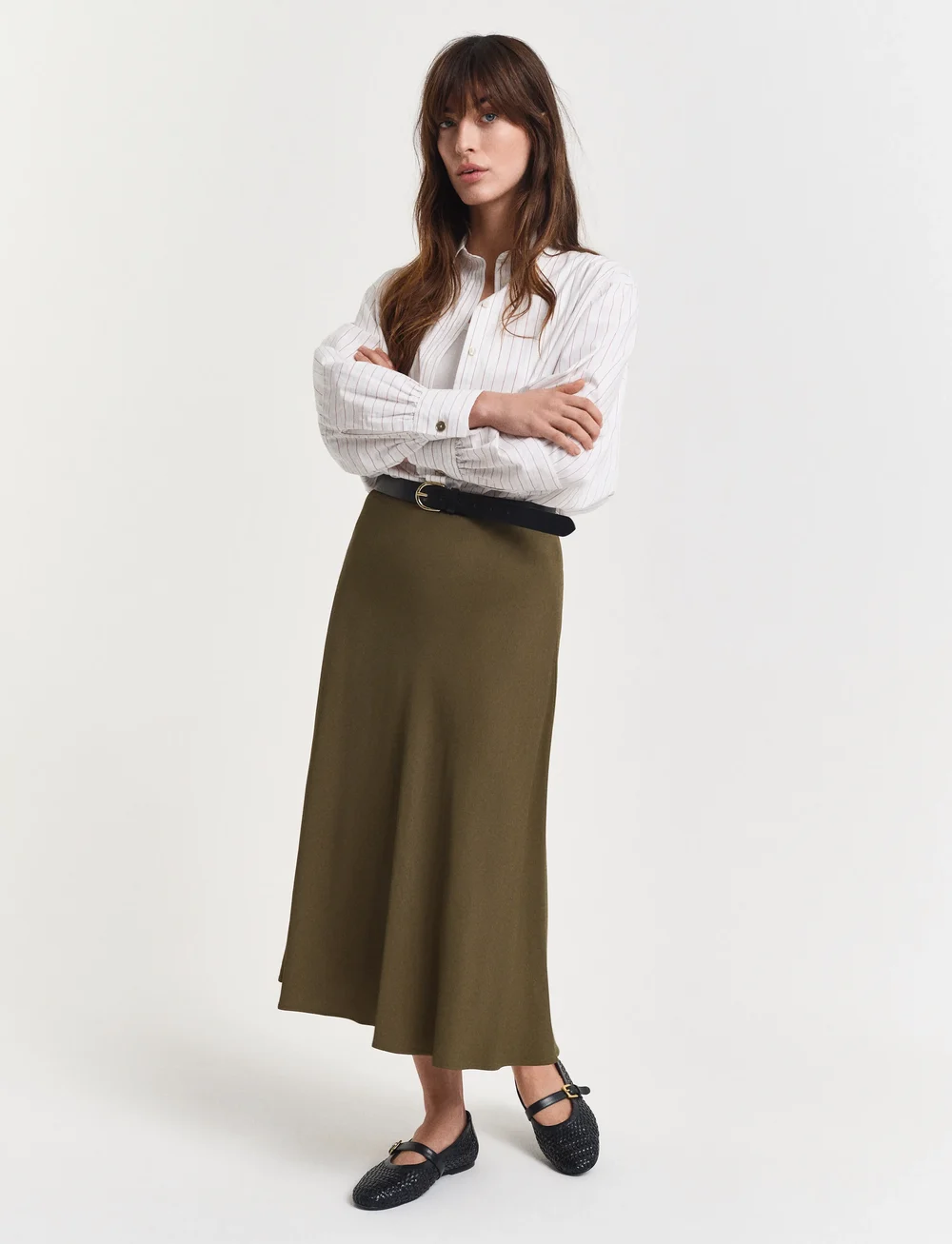 GANT - FLUID MIDI SKIRT - midiseelikud - moss green - 4