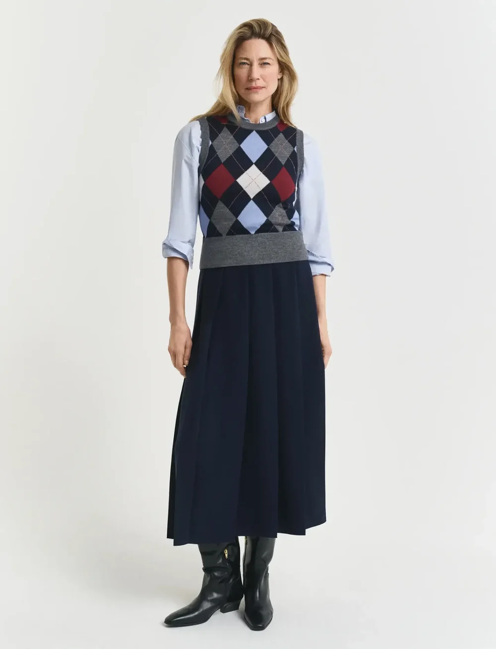 GANT - WIDE PLEATED MIDI SKIRT - midi-röcke - evening blue - 0
