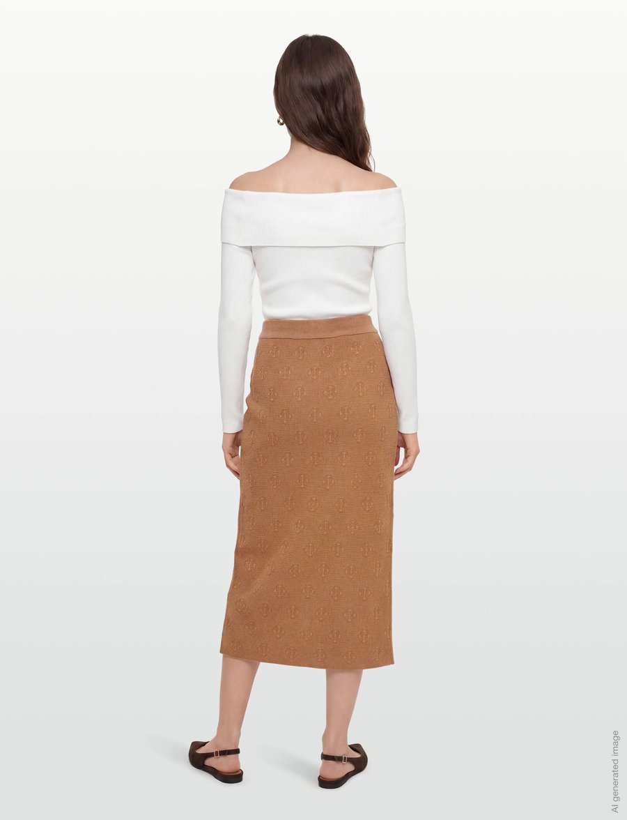 Gant - MONOGRAM KNIT SKIRT - strikkede nederdele - whiskey brown - 4