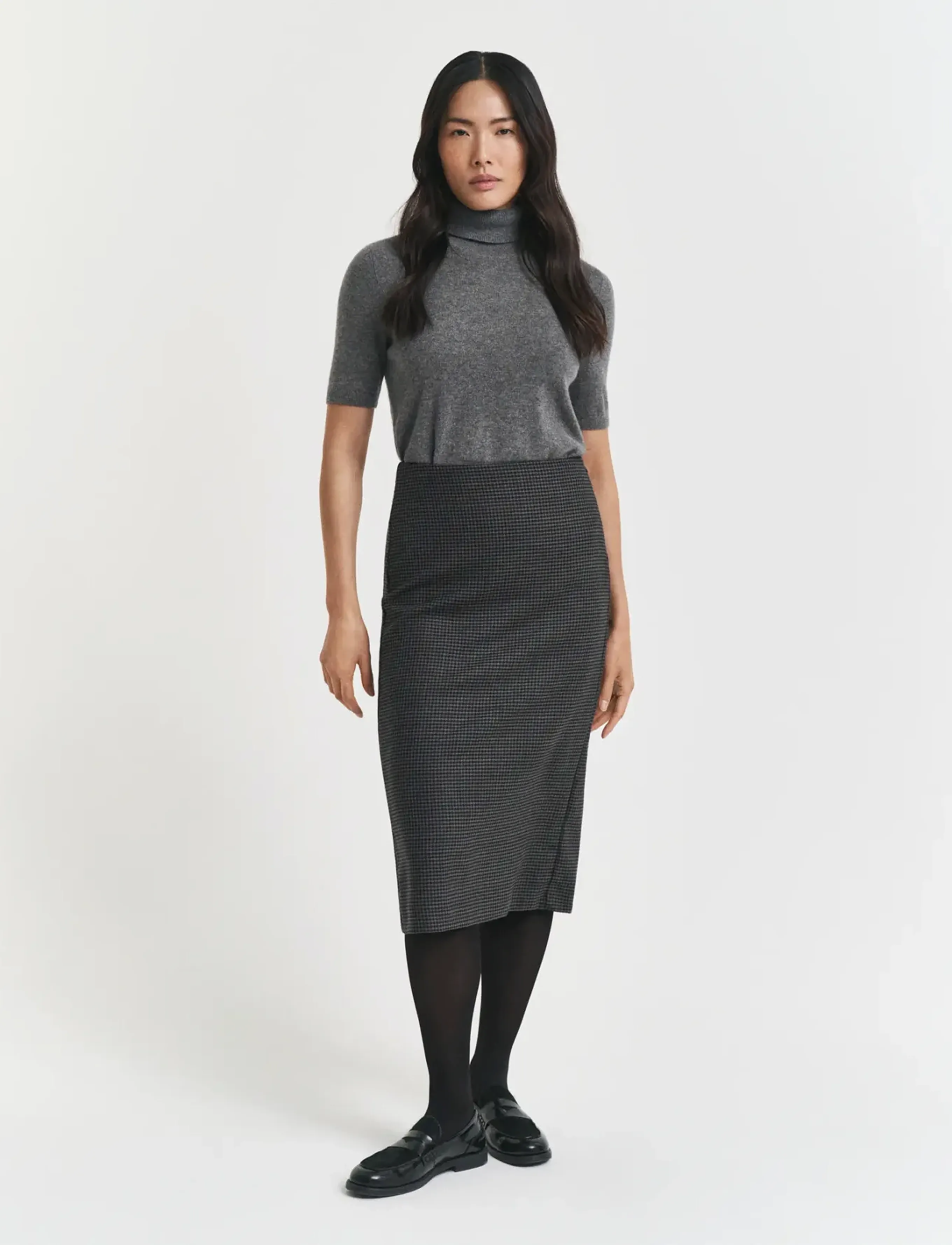 Gant MIDI CHECKED WOOL PENCIL SKIRT - Seelikud - CHARCOAL MELANGE / grey