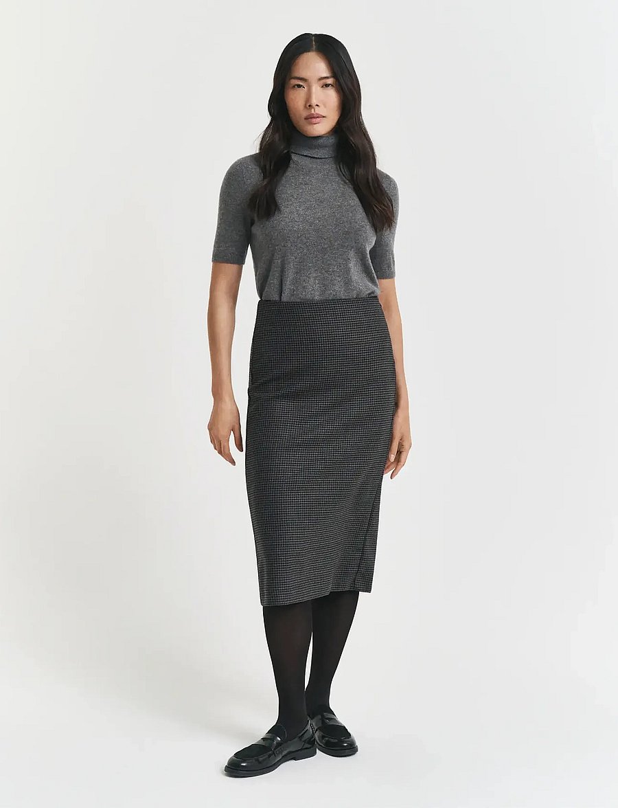 Gant - MIDI CHECKED WOOL PENCIL SKIRT - midi-röcke - charcoal melange - 0