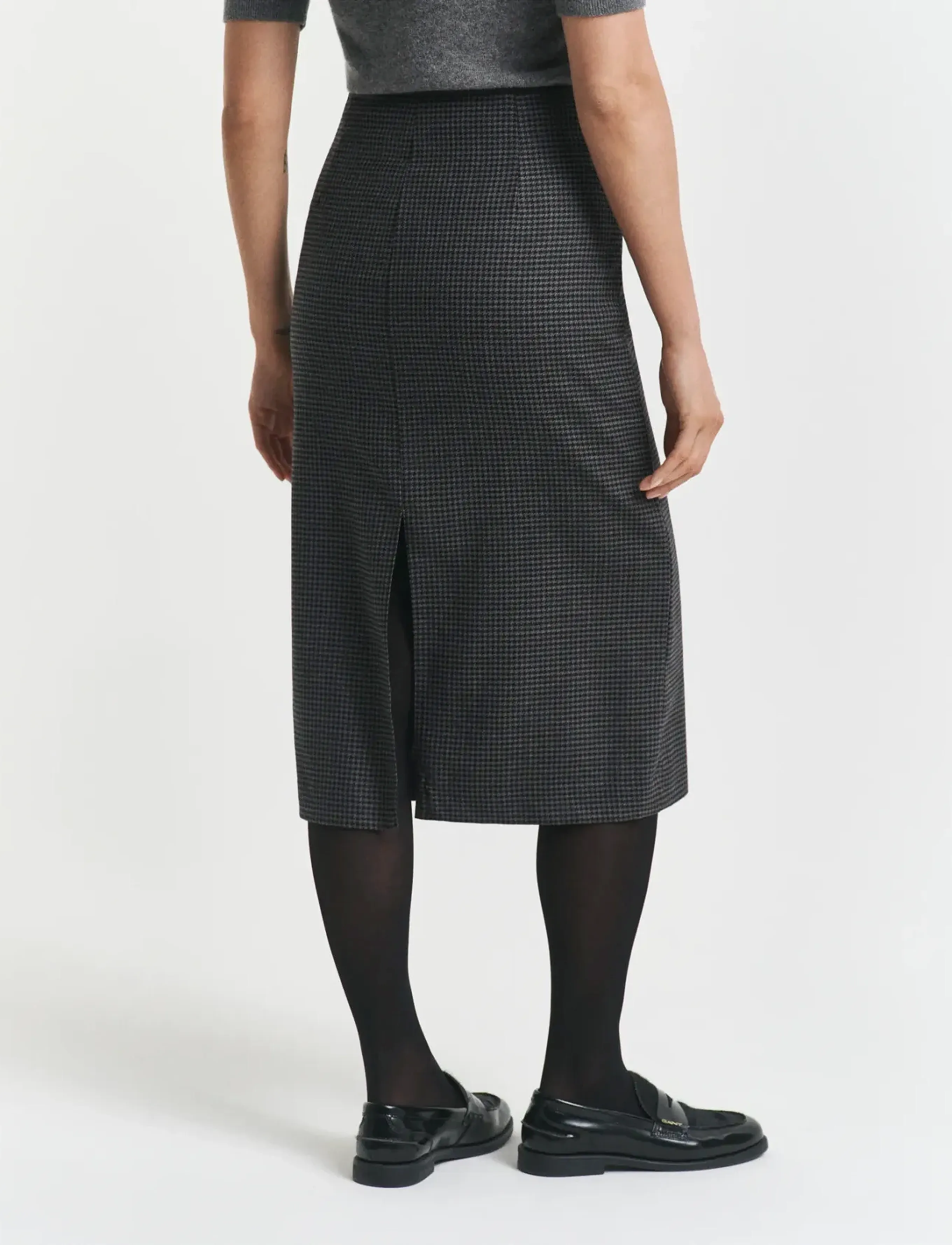 Gant - MIDI CHECKED WOOL PENCIL SKIRT - midi svārki - charcoal melange - 2