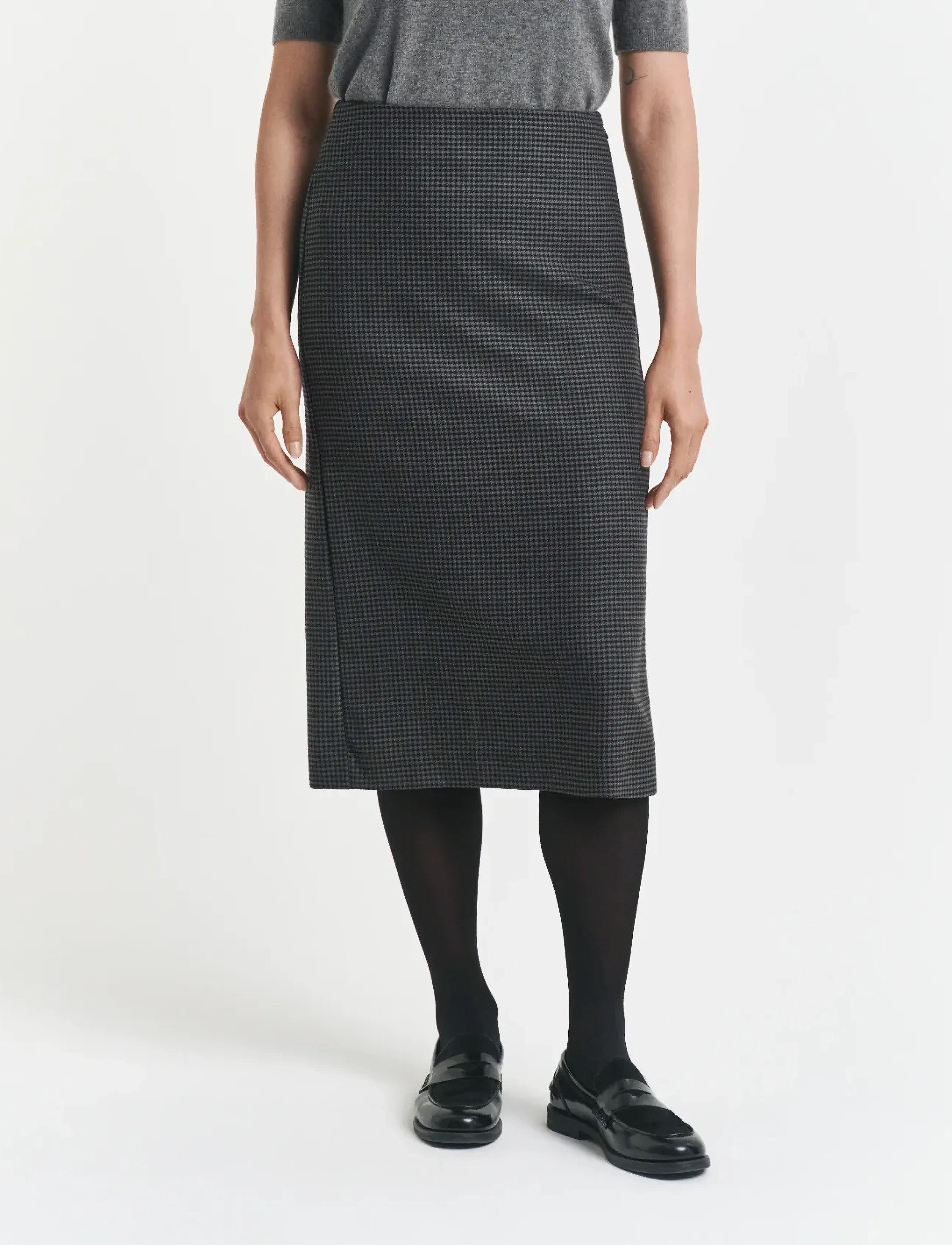 Gant - MIDI CHECKED WOOL PENCIL SKIRT - midi svārki - charcoal melange - 3
