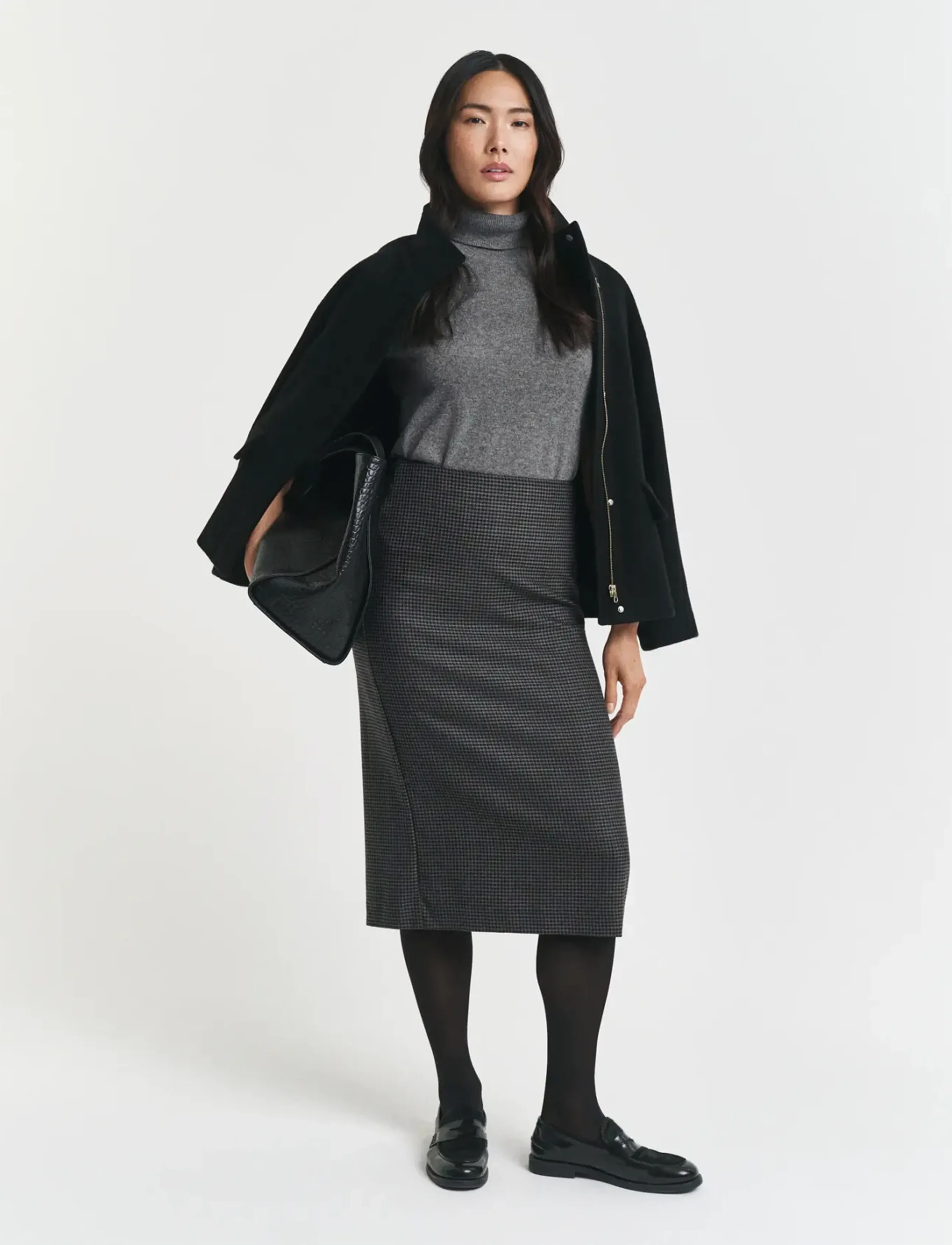 Gant - MIDI CHECKED WOOL PENCIL SKIRT - midi svārki - charcoal melange - 4