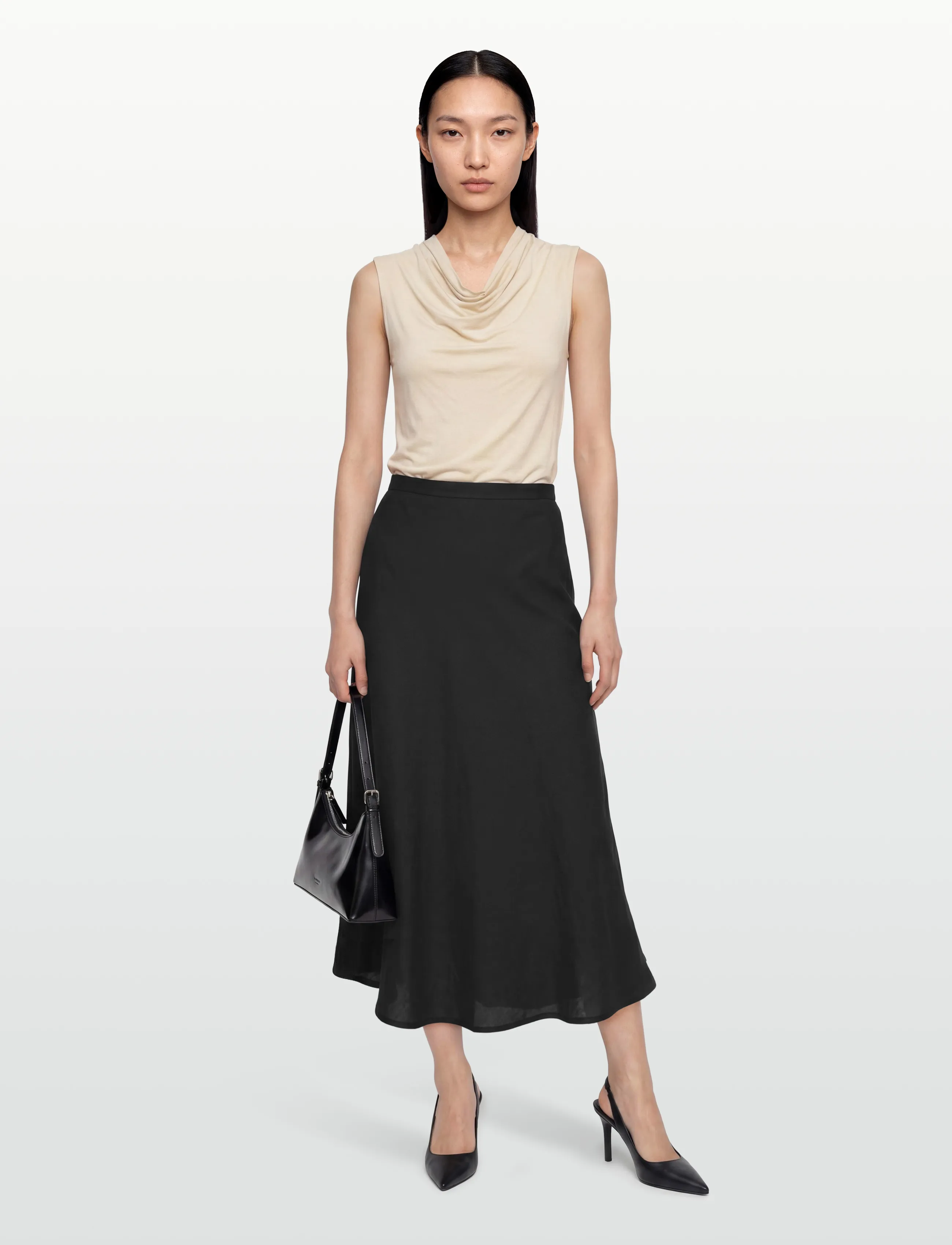 Gant - FLARED LINEN BLEND SKIRT - midi-röcke - black - 0
