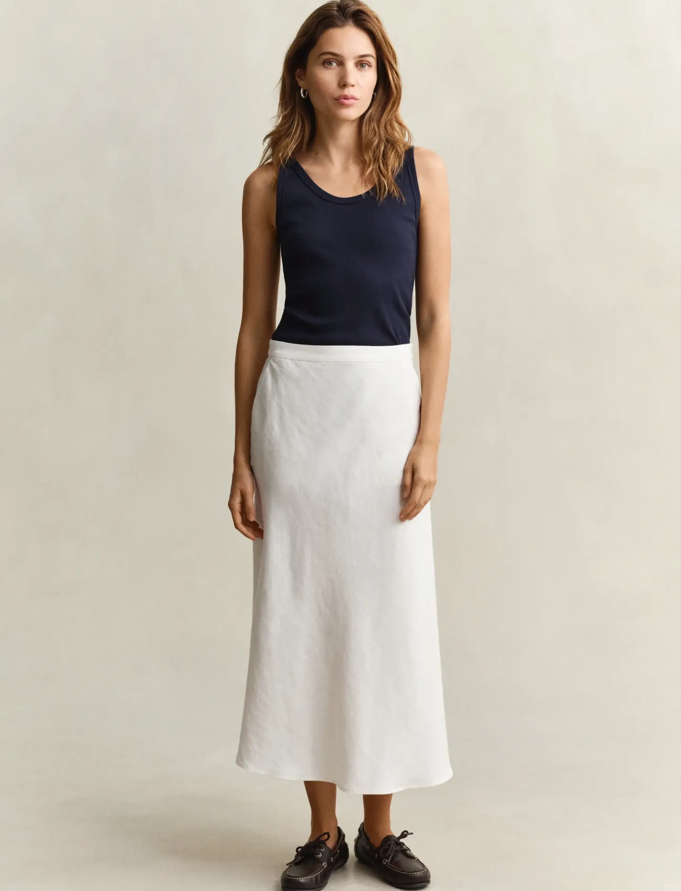 GANT FLARED LINEN BLEND SKIRT - Midi-Röcke - EGGSHELL / cream