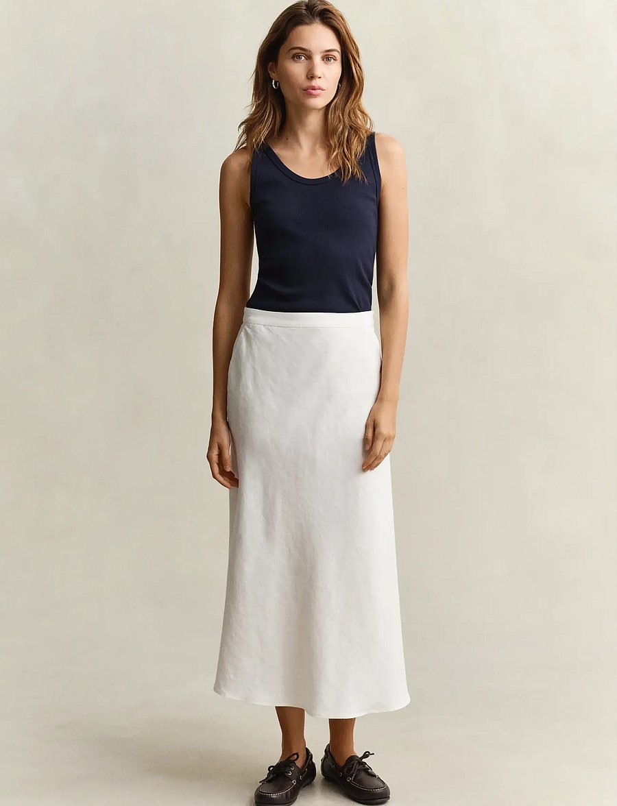 Gant - FLARED LINEN BLEND SKIRT - midi-röcke - eggshell - 0