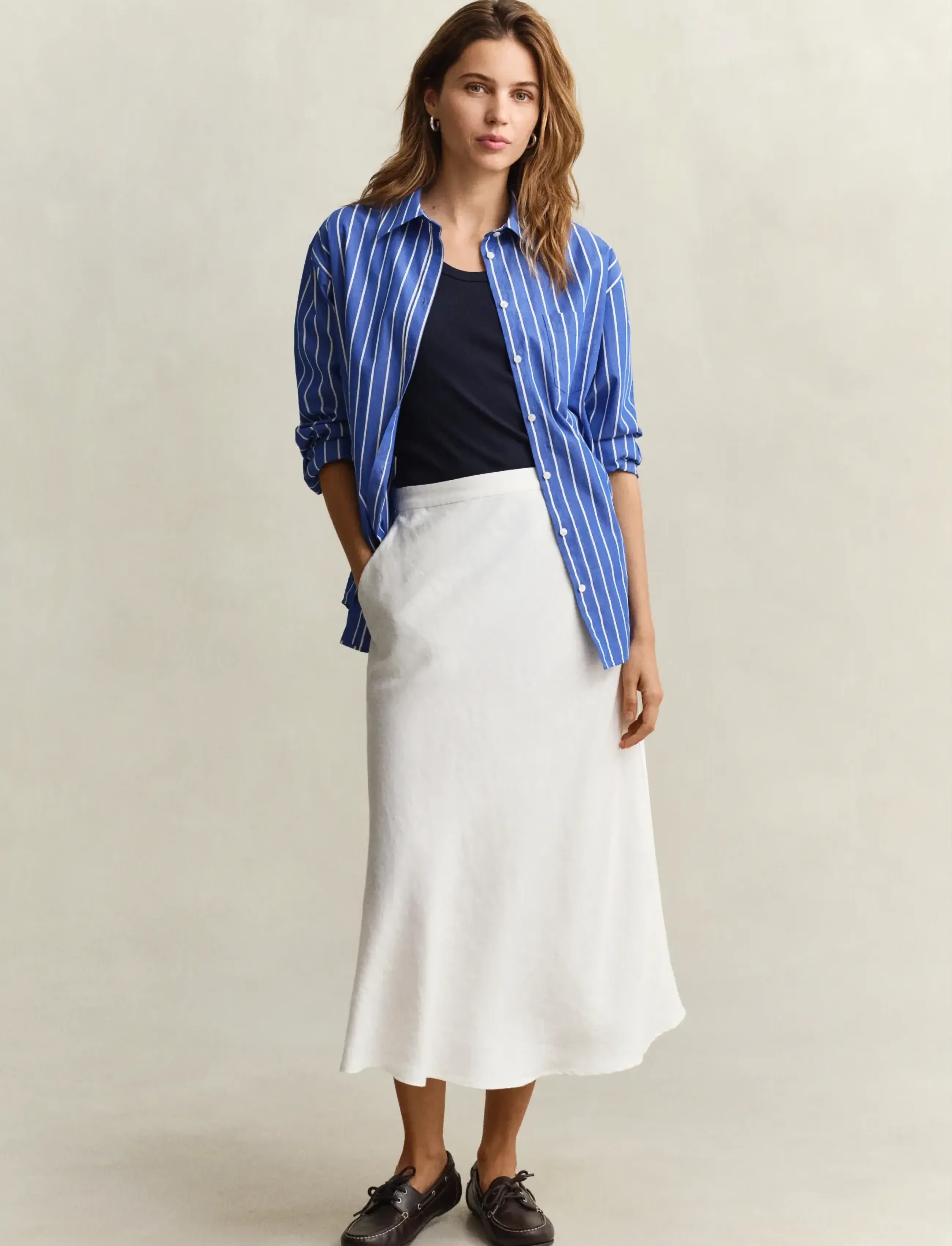 Gant - FLARED LINEN BLEND SKIRT - midi-röcke - eggshell - 4