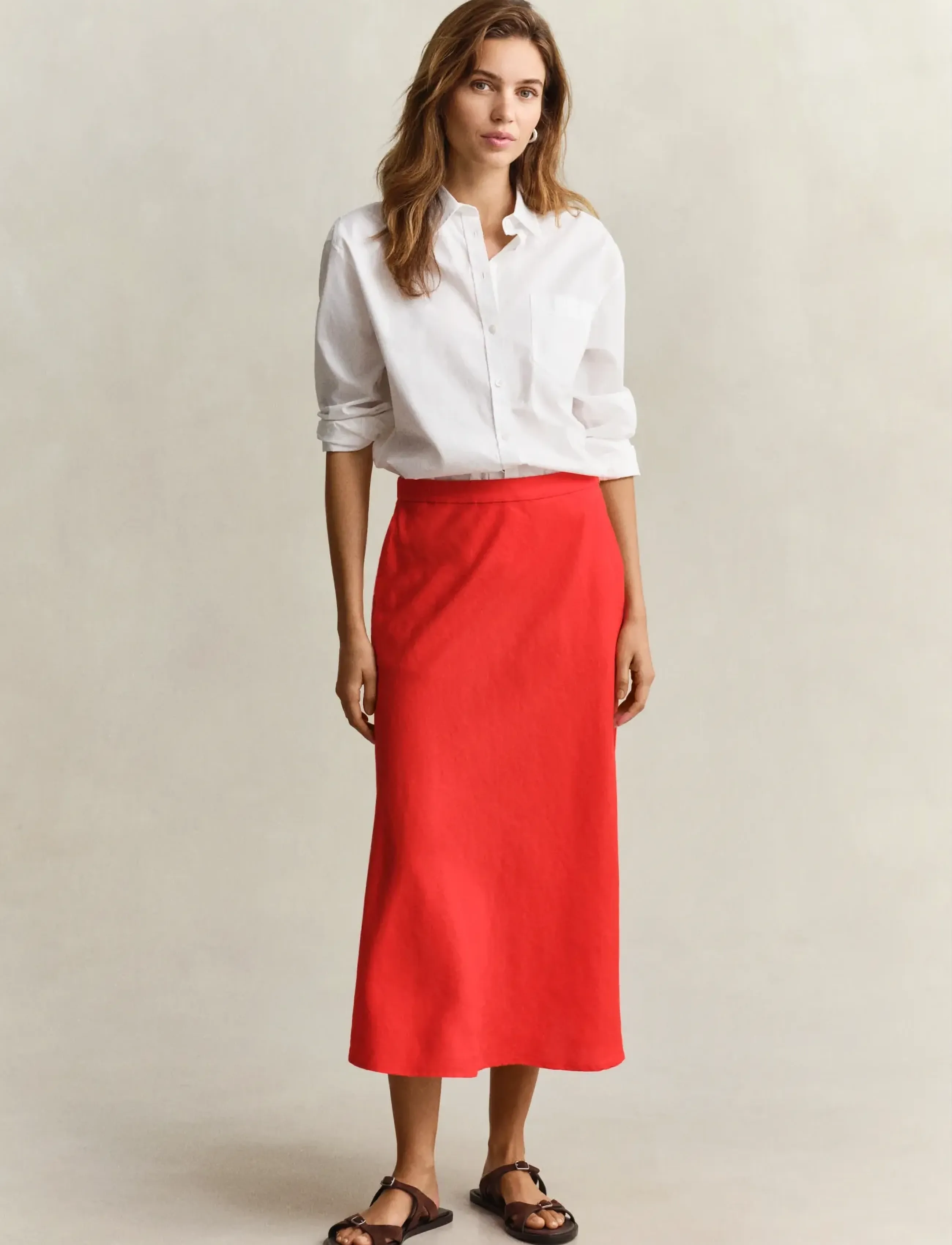 GANT FLARED LINEN BLEND SKIRT - Midi skirts - PERFECT RED / red