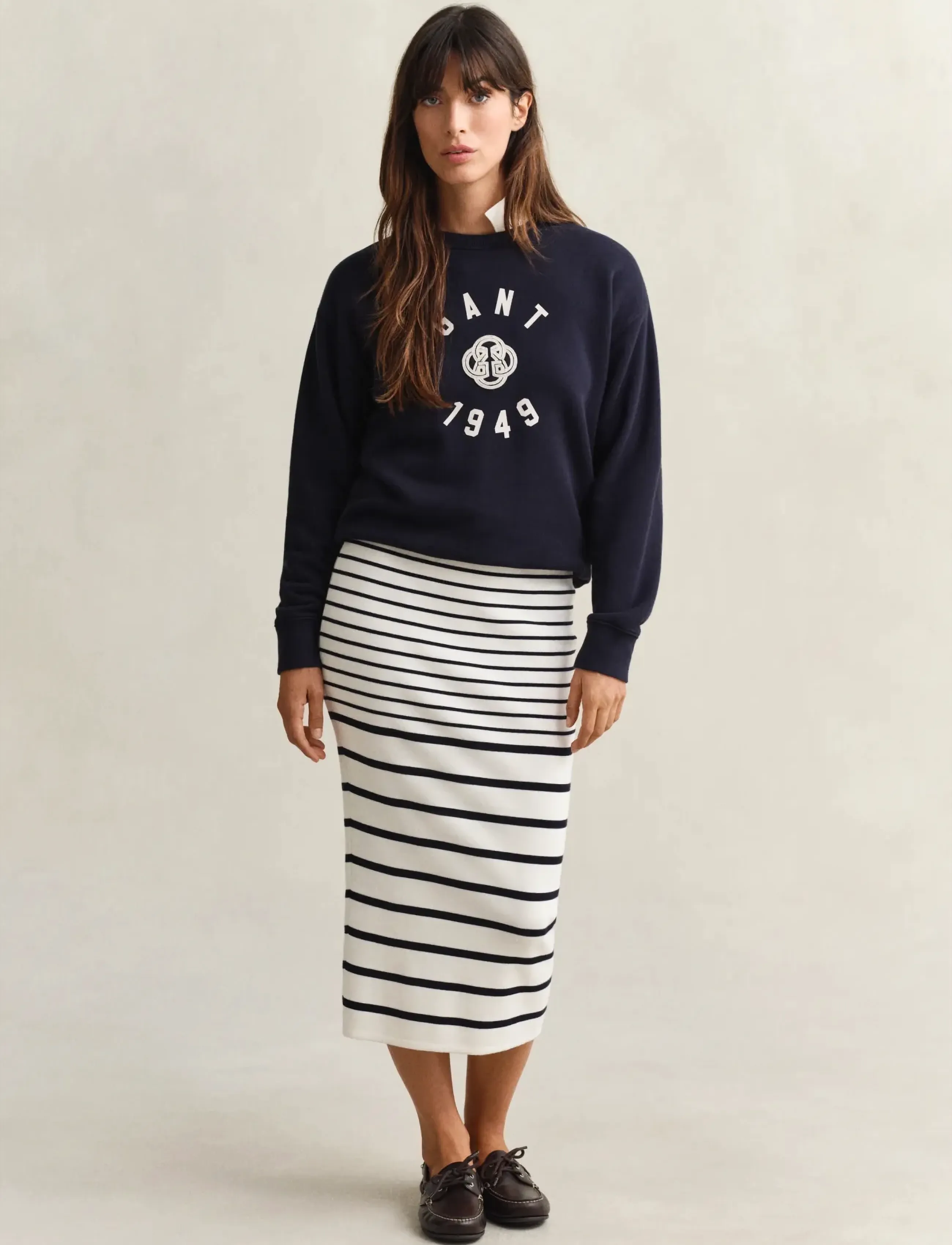 GANT STRIPED PENCIL KNIT SKIRT - Midiseelikud - EGGSHELL / multi