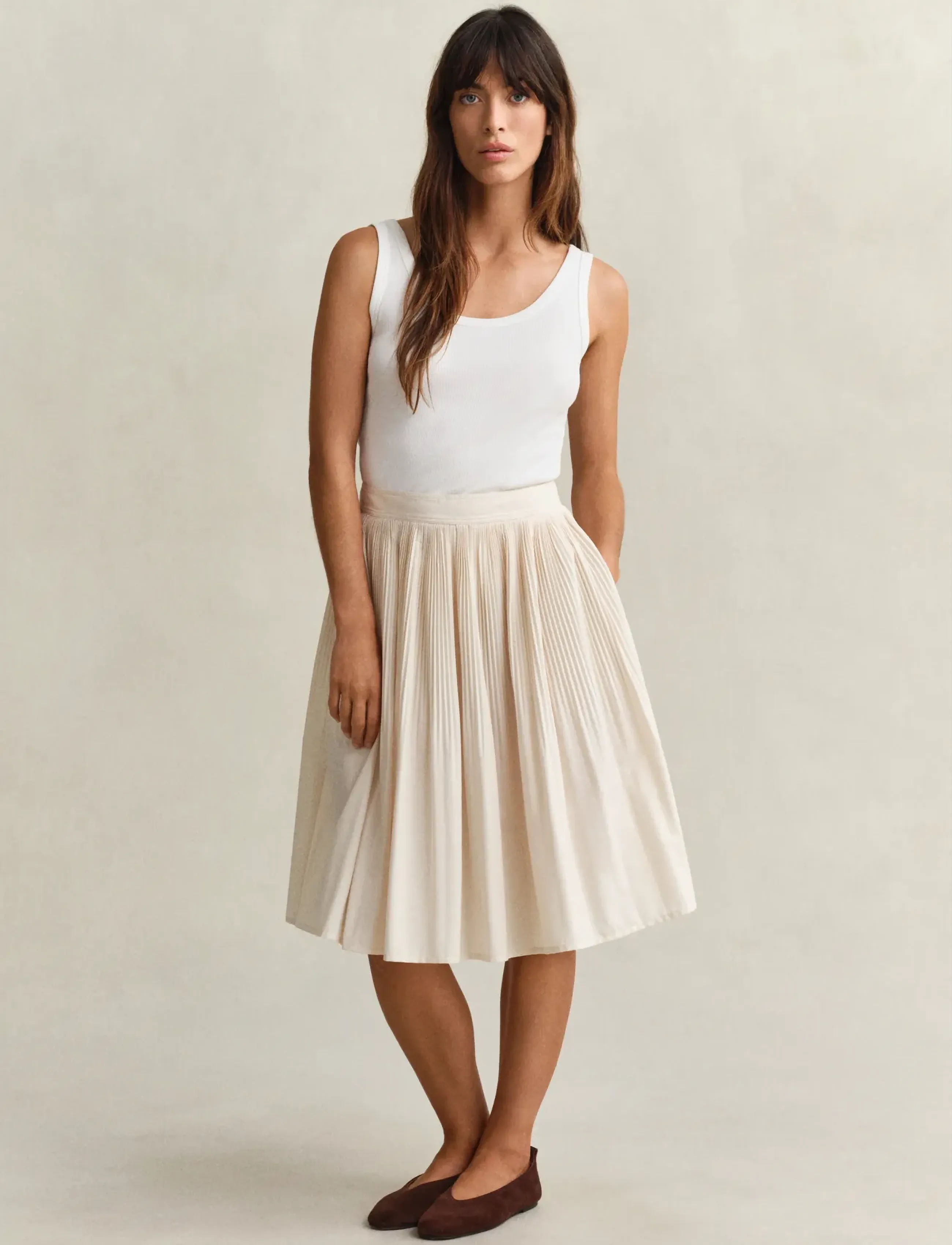 GANT CTN PLEATED SKIRT - Pleated skirts - CREAMED WHITE / beige