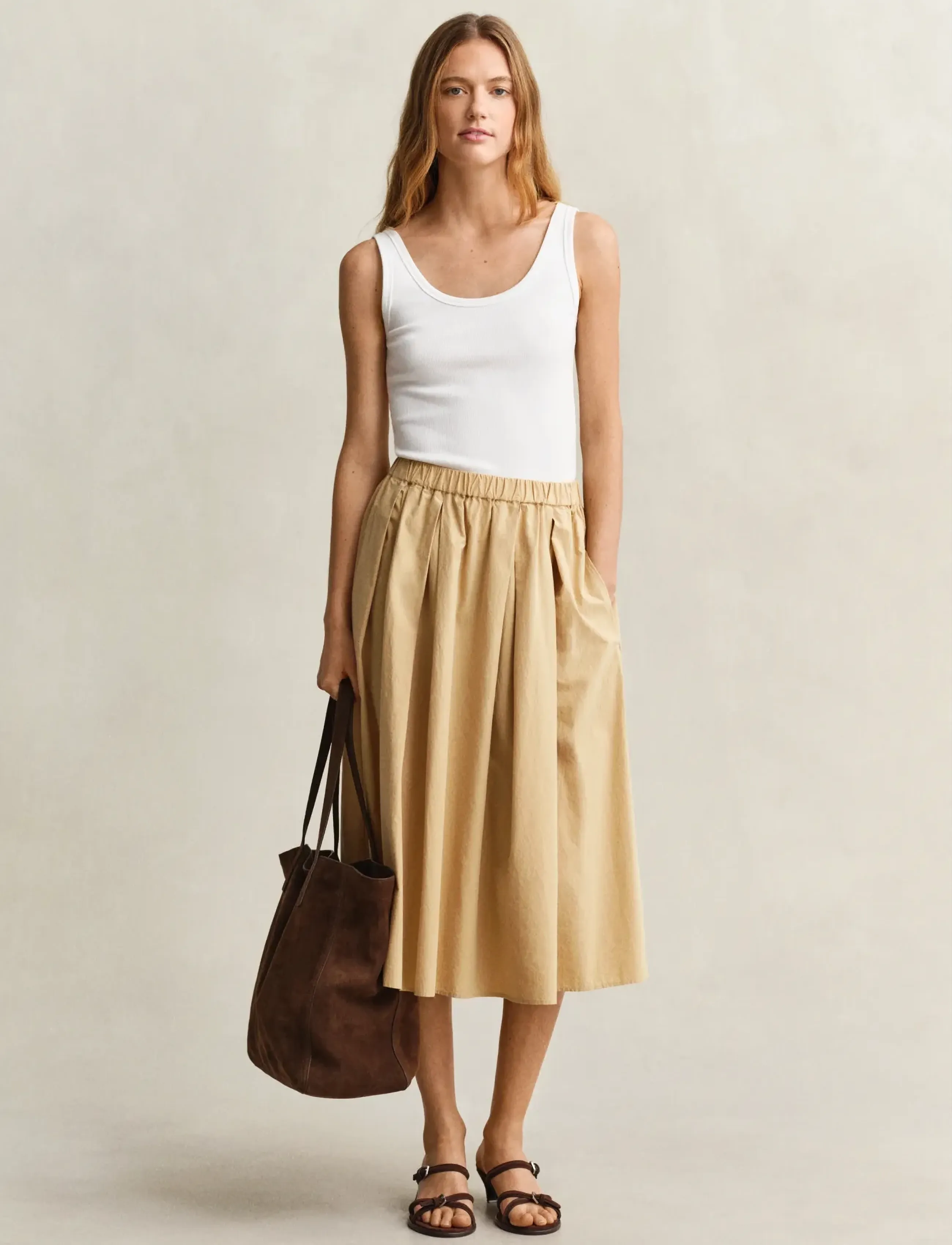 Gant - POPLIN PULL ON MIDI SKIRT - plisserade kjolar - warm beige - 0