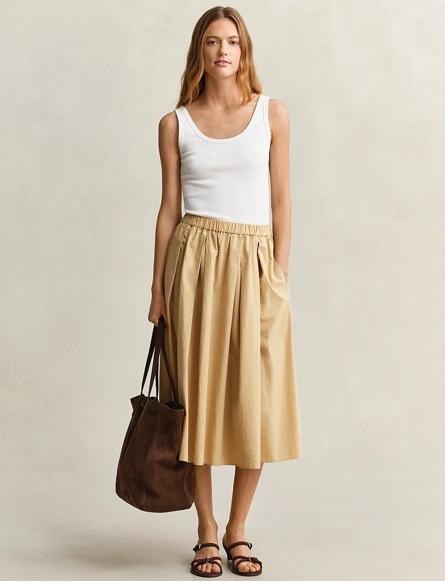 Gant - POPLIN PULL ON MIDI SKIRT - faltenröcke - warm beige - 0